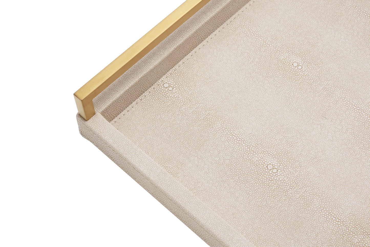 WV Ivory Shagreen Leather Serving Tray with Gold Handles-17.7x11.8 Inch Large Wooden Decorative Ottoman Tray fro Coffee Table, Kitchen, Dining, and Home Decor (Ivory)