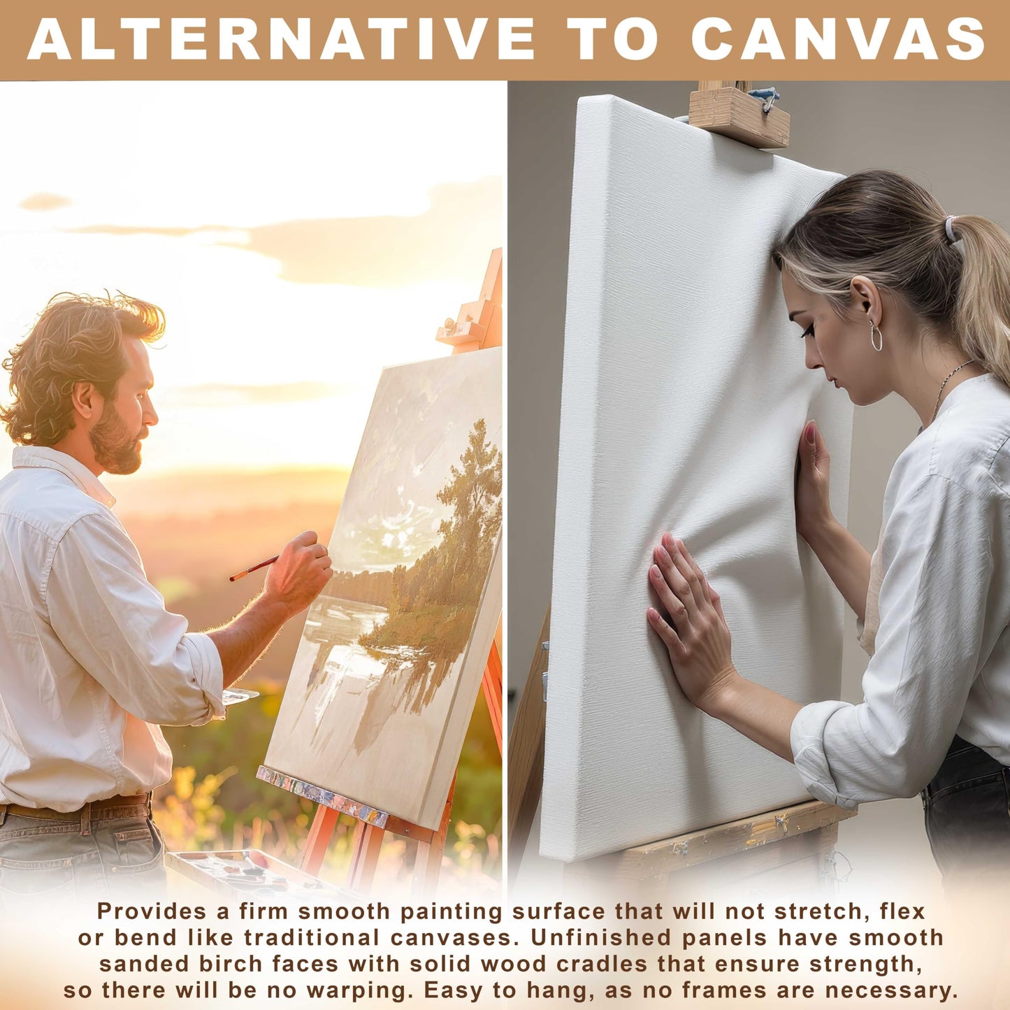 U.S. Art Supply 6" x 24" Unfinished Cradled Wood Panels for Painting, Gallery 1-1/2" Deep (2 Pack) - Artist Depth Wooden Wall Canvases - Mixed-Media Craft, Acrylic, Oil, Encaustic, Paint Pouring