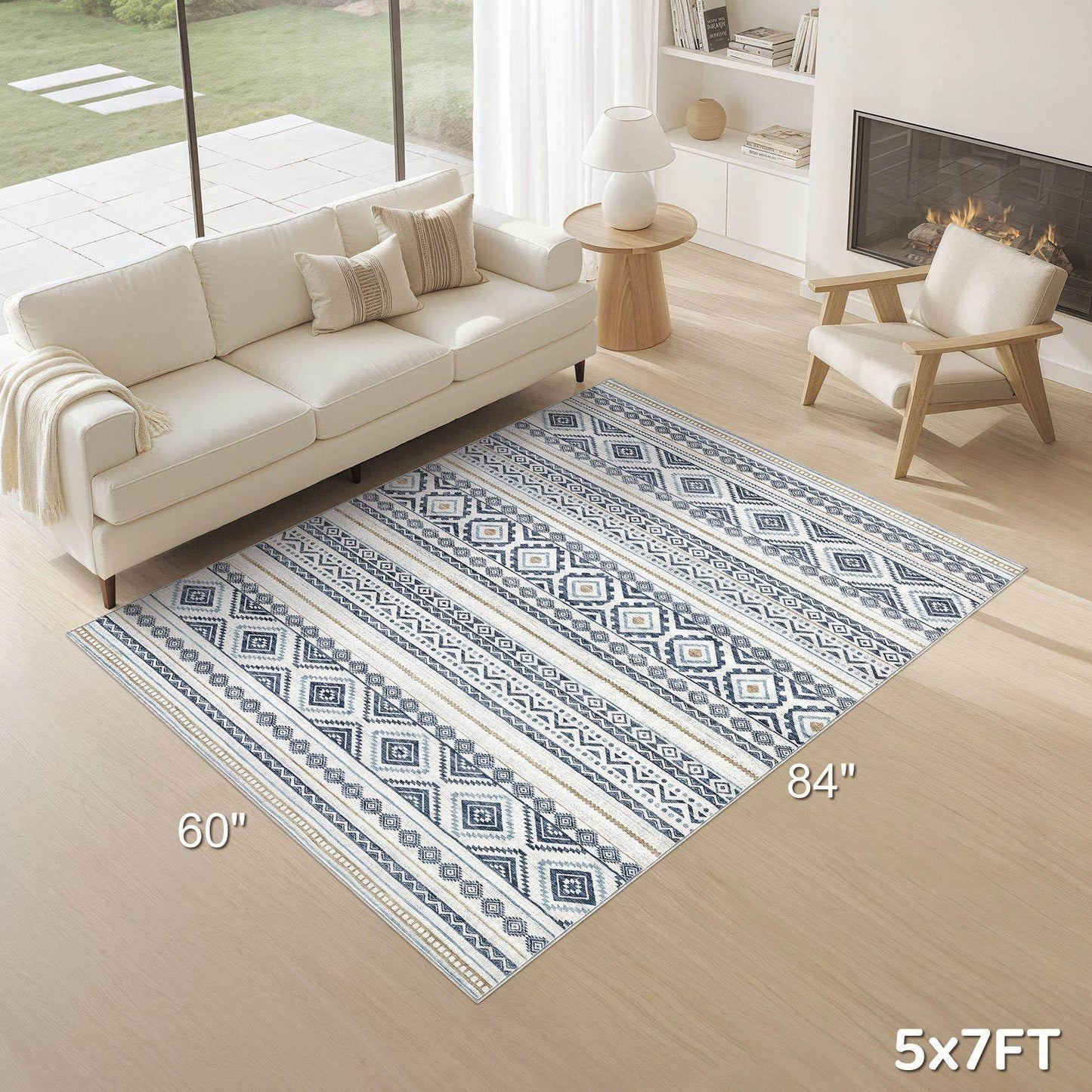cotiled 5x7 Area Rugs Living Room Rug: Washable Boho Rugs with Non Slip Backing Large Soft Indoor Stain Resistant Carpet for Bedroom Farmhouse Dining Room Lightweight Home Decor Blue