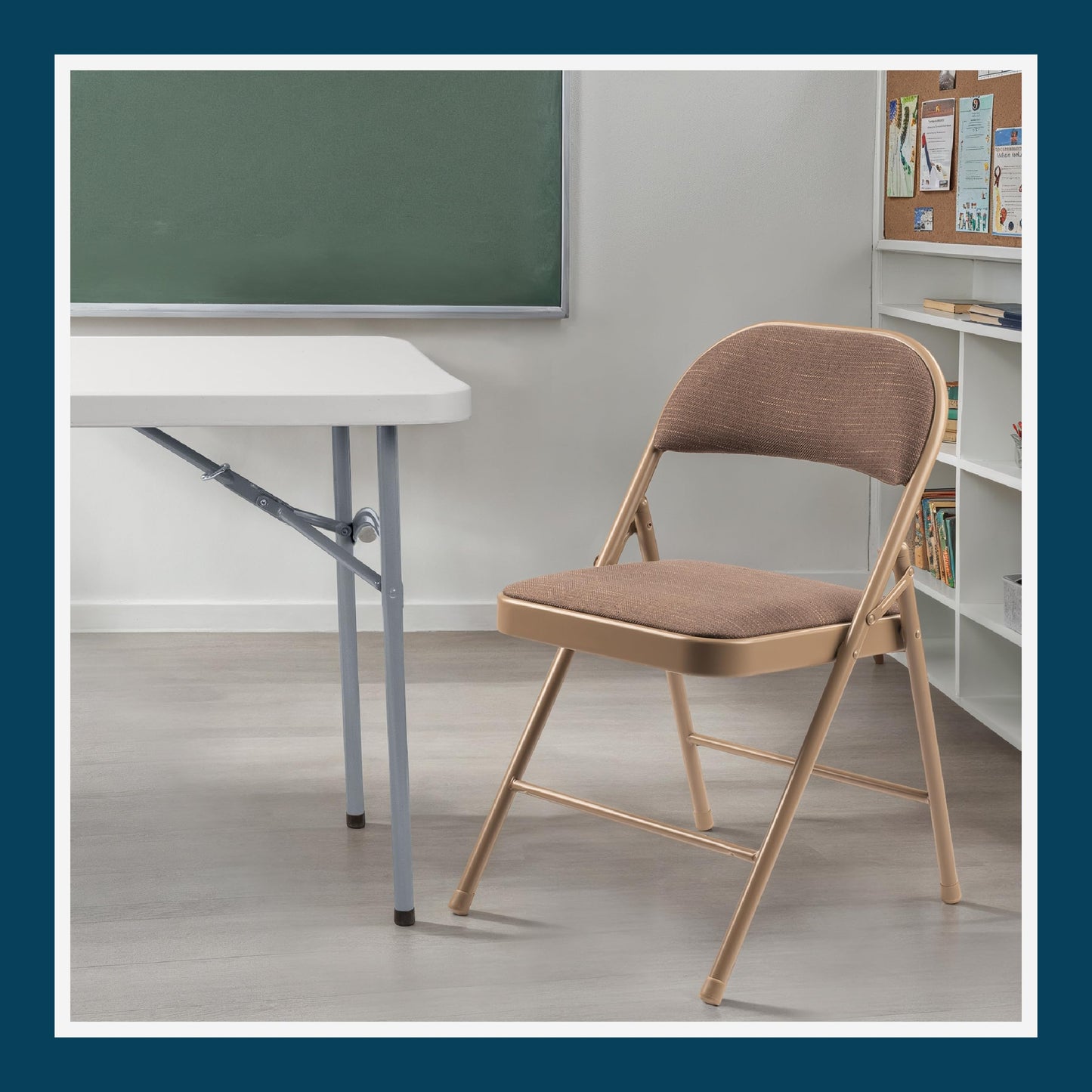 OEF Furnishings OEF970 Series Premium Fabric Padded All Steel Folding Chairs, Comfort Cushioned Seat & Back for Meeting Office Training Rooms (4-Pack, Cosmic Brown)