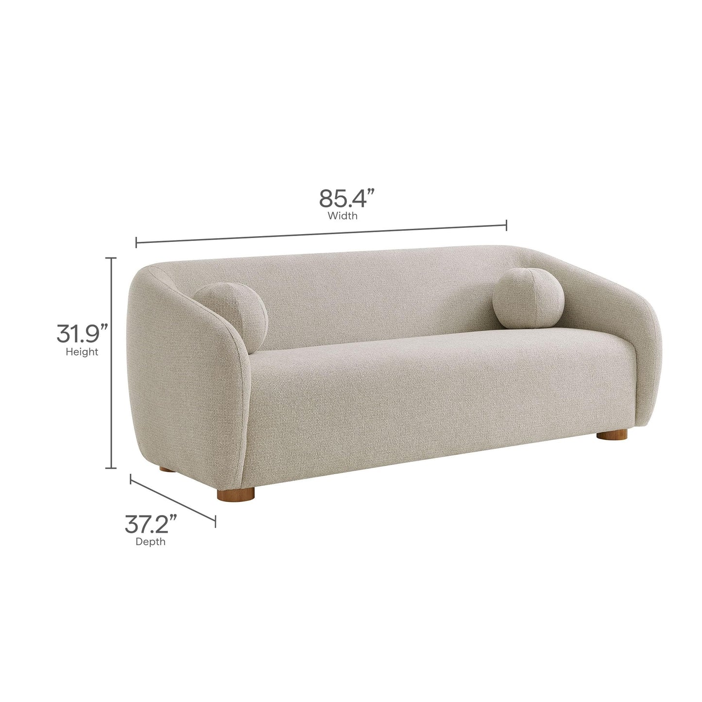 Modway Holland 85 Inch Minimalist Curved Back Sofa in Dove Gray – Chenille Fabric Sofa with Ball Throw Pillows and Wood Feet – Modern 3-Seater Couch for Living Room