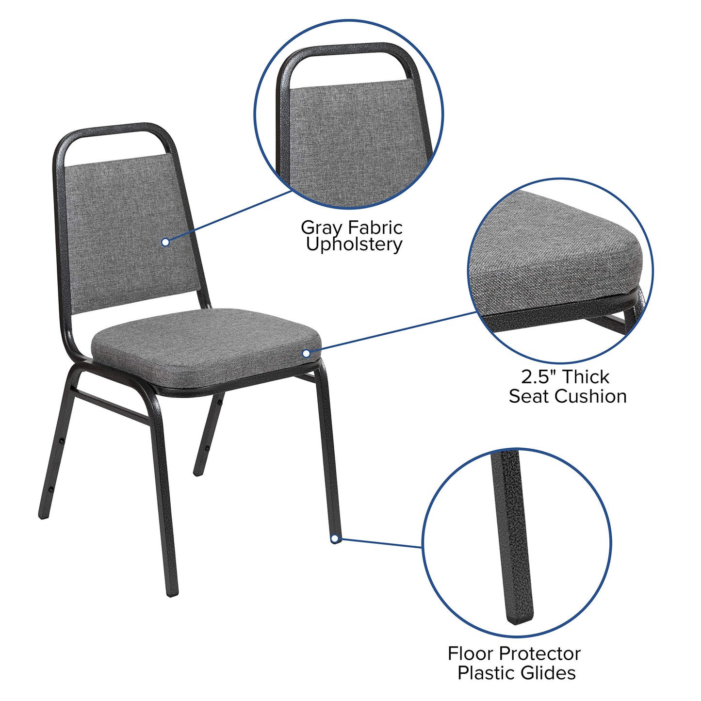 Flash Furniture HERCULES Series Trapezoidal Back Stacking Banquet Chair with 2.5" Thick Seat in Gray Fabric - Silver Vein Frame