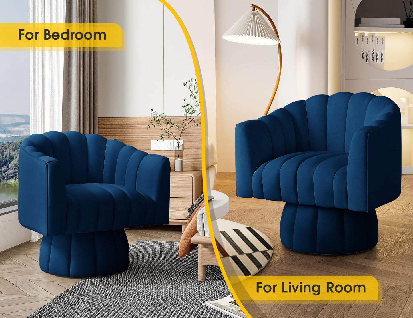 Dewhut Swivel Accent Chair, 360° Swivel Barrel Chair with Armrest, Velvet Upholstered Single Sofa Reading Chair for Living Room,Bedroom,Waiting Room(Navy)