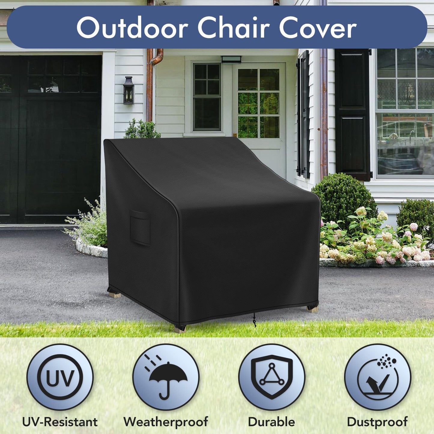 Richwon Adirondack Chair Covers Waterproof, Lawn Outdoor Chair Covers 2 Pack, Patio Chair Covers for Outdoor Furniture Fits up to 32W x 37D x 36H inches, Black
