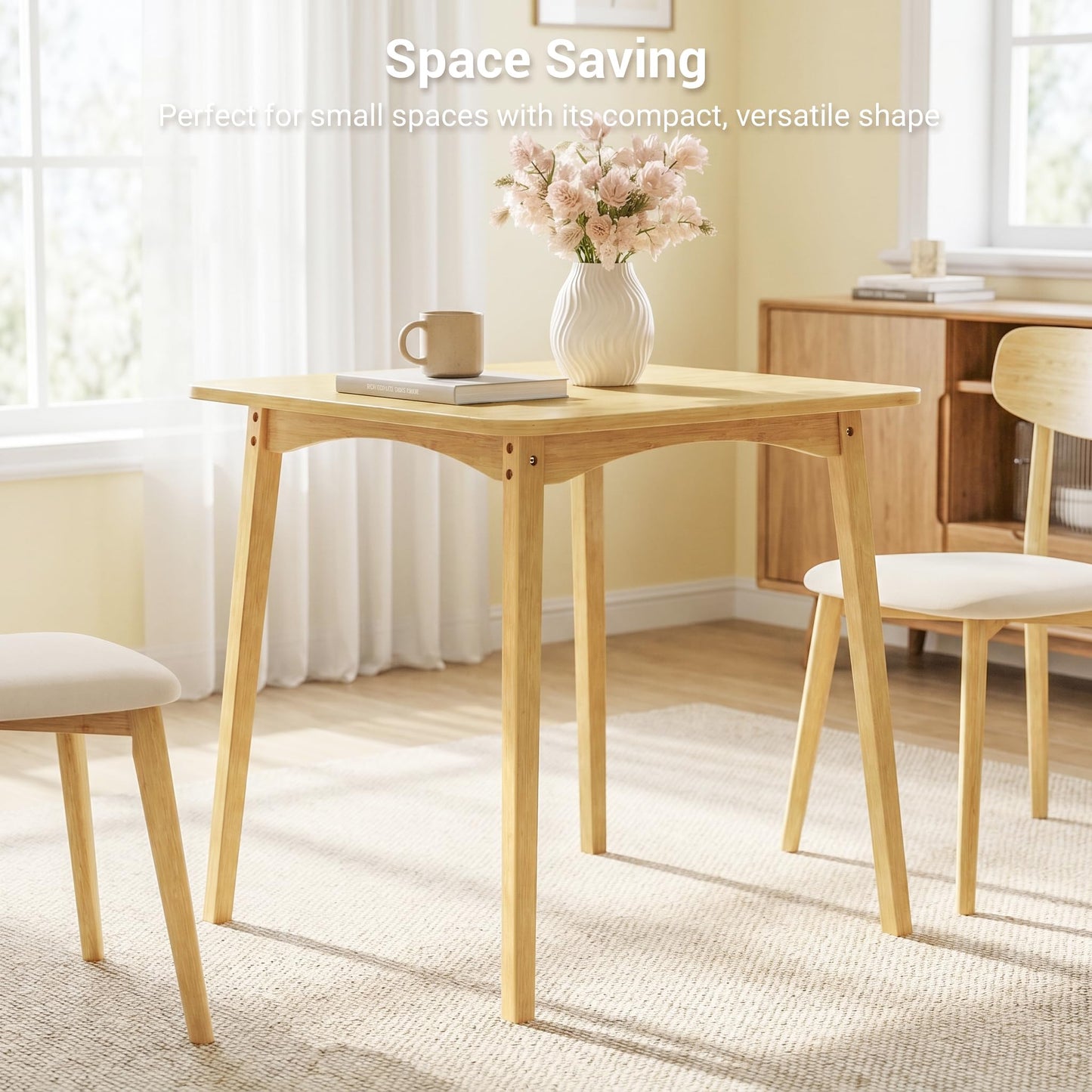 SANLUCE Bamboo Dining Table, Small Kitchen Table for 2, 27.6" Square Dining Tables for Small Space, Easy Assembly, Dinner Table for Dining Room, Living Room, Kitchen, Office(Natural)
