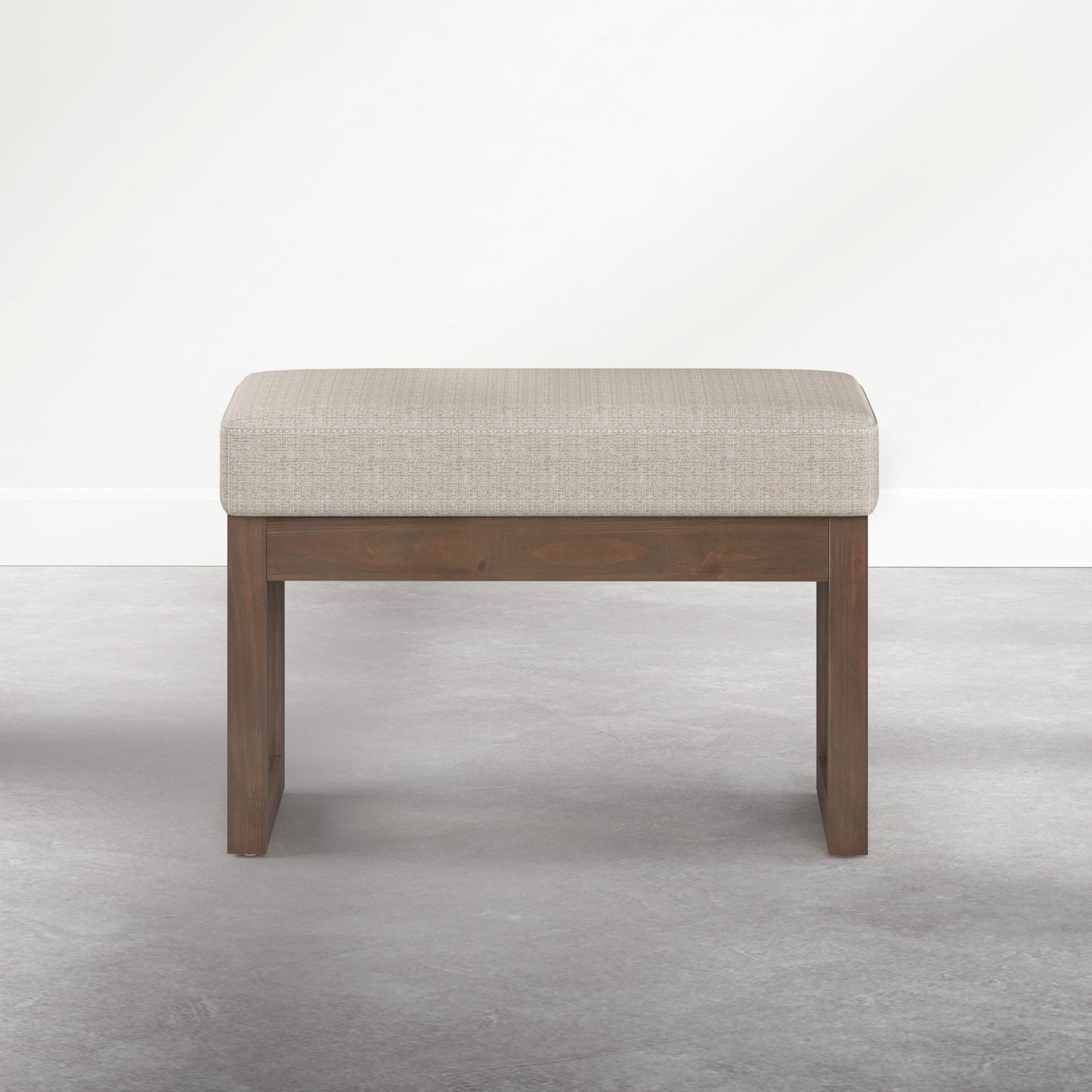 SIMPLIHOME Milltown Small Ottoman Bench - 27 inch Wide Upholstered Tweed Look Fabric Rectangle Footstool Ottoman in Beige Cream, Contemporary Bench for Entryway with Cushioned Seat, Assembled