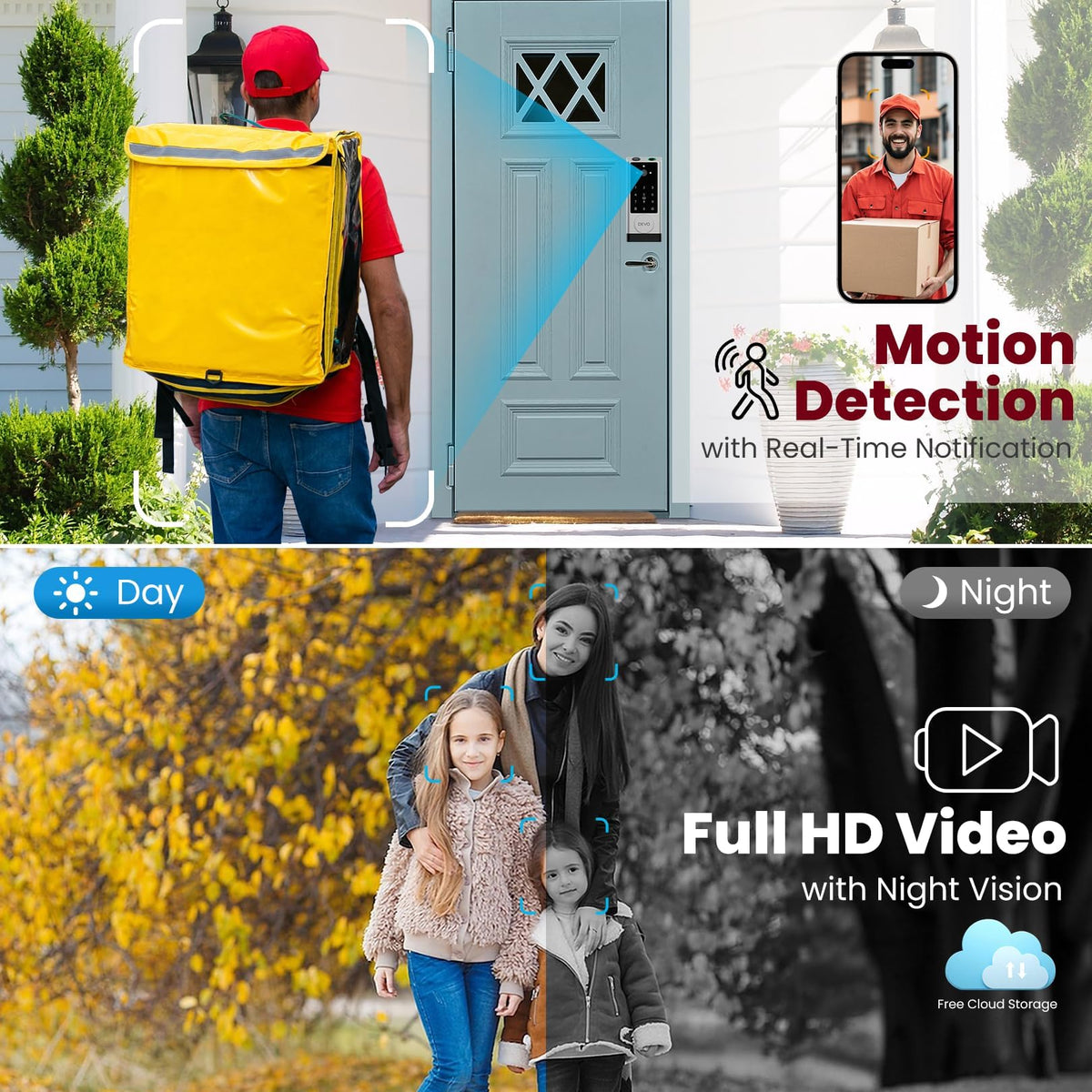 DEVO G1 Keyless Entry Deadbolt- 6-in-1 Smart Lock with Camera & Doorbell, Wi-Fi Smart Door Lock for Front Door with Fingerprint, Auto Locks, App Remote Light Sliver