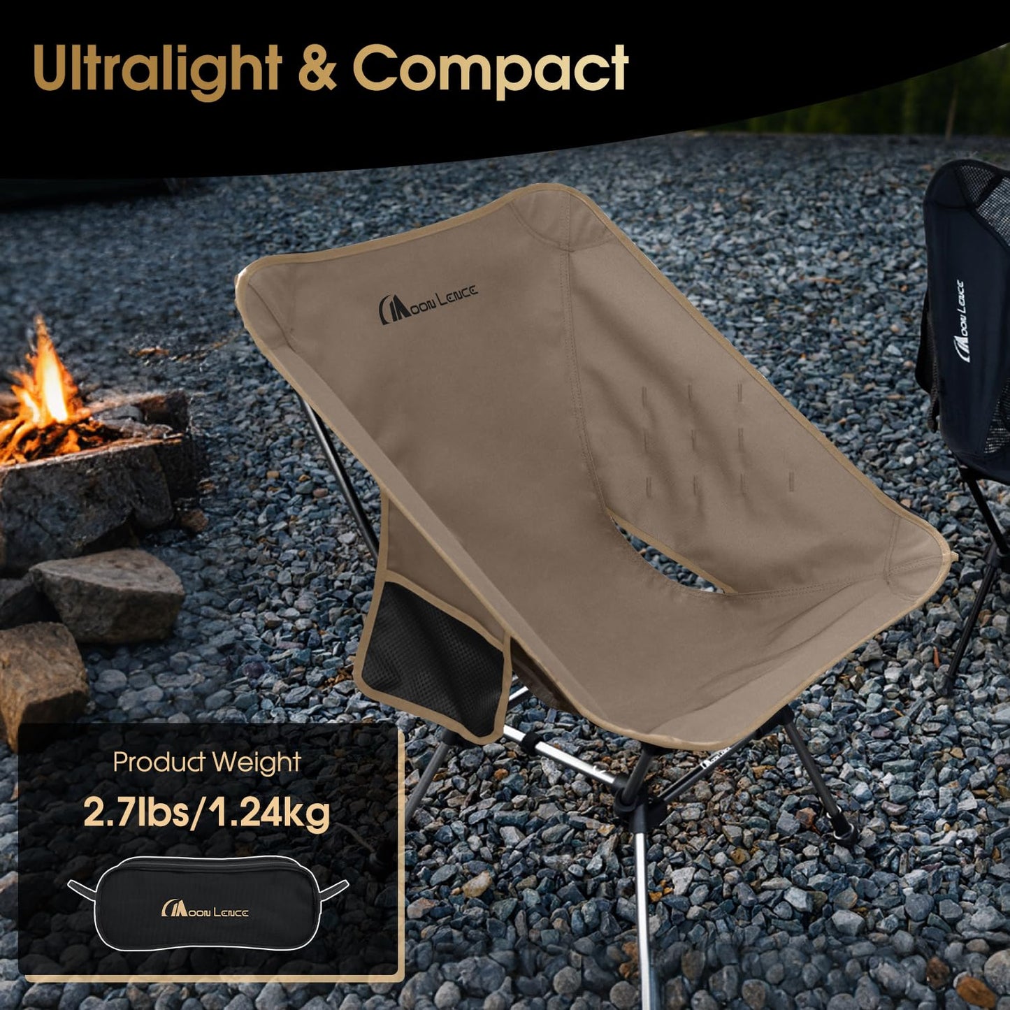 MOON LENCE Portable Camping Chair Plus, Larger & Roomier, Compact and Lightweight Still, Folding Chair for Backpacking & Hiking, 330Lbs Capacity (Desert Rust)
