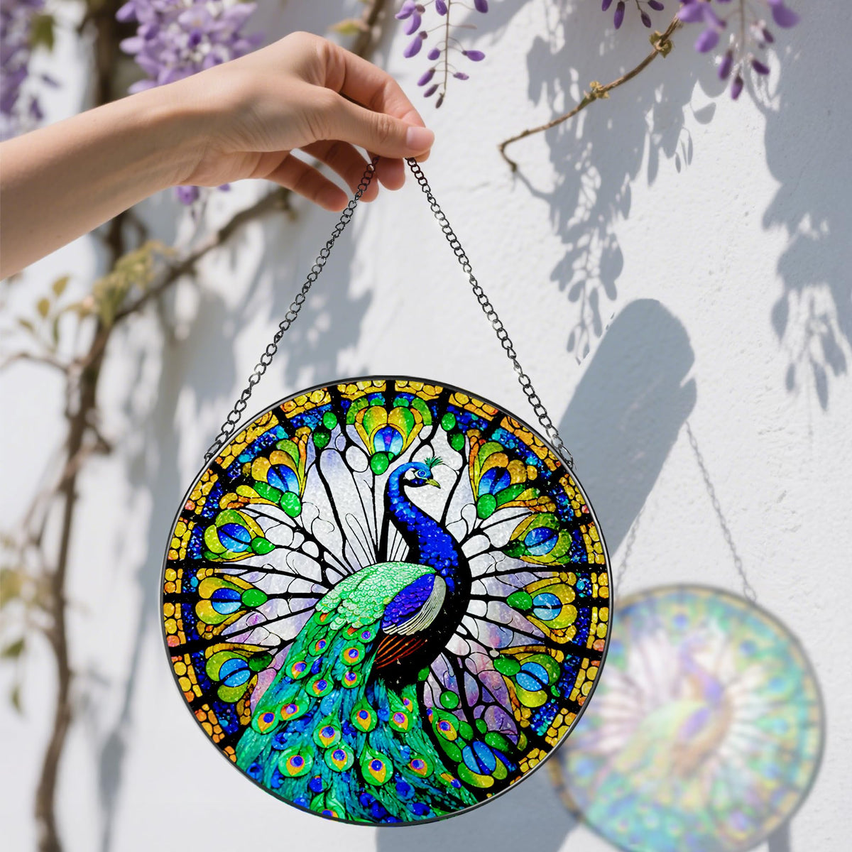 8 Inch Stained Glass Suncatcher Ornament, DOUHASU Peacock Sun Catchers Indoor Window, Stained Glass Window Hanging, Home Decor, Peacock Lovers for Mom, Grandma, Friend, Bestie, Couple