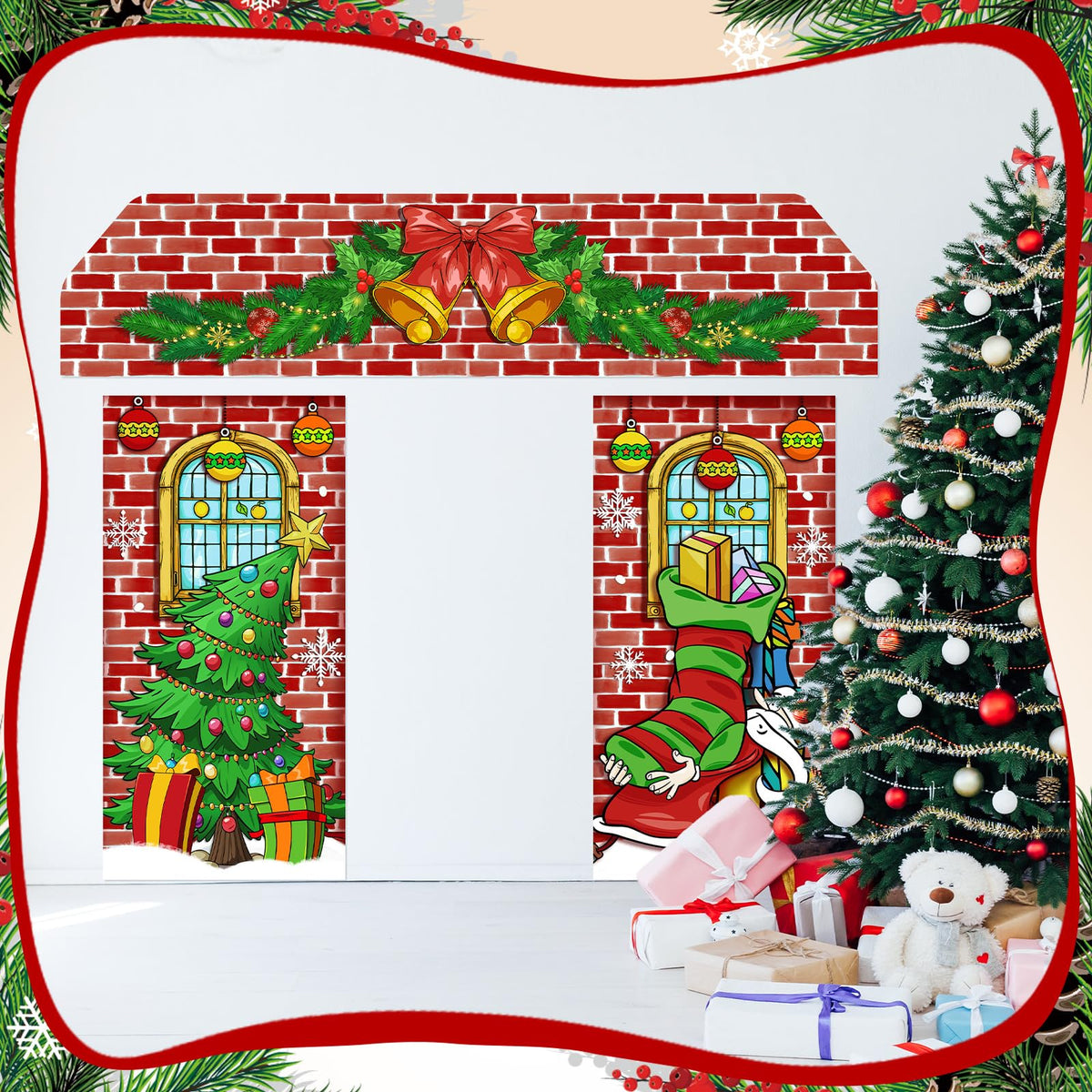 HunnmingRe 3 Pcs Christmas Gingerbread House Decorations Gingerbread Door Covers Backdrop Christmas Door Banners for Xmas Holiday Party Photography Photo Background Decor(Elf Style)