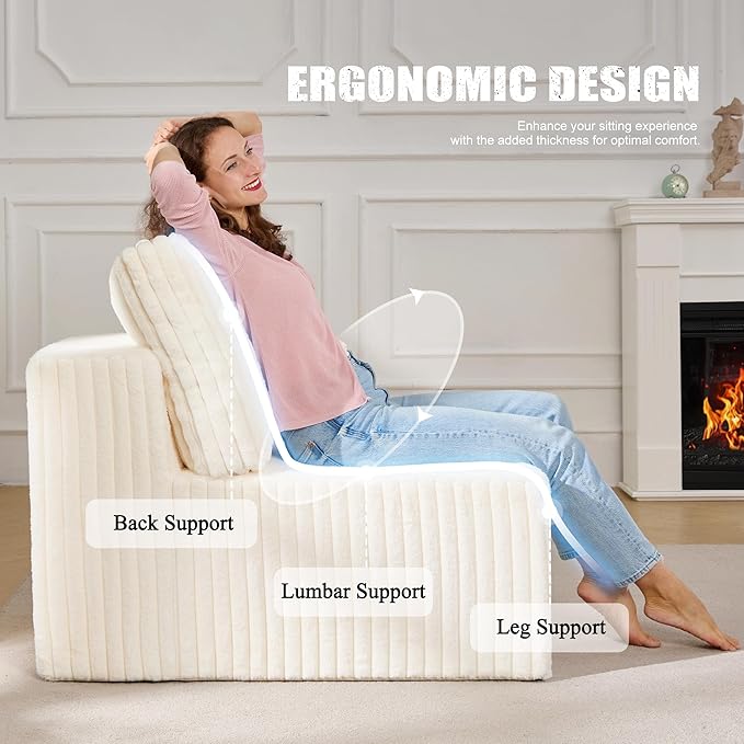 Single Sofa 1 Seat Couch with Deep Seat Memory Foam Cloud Chair with Pillows