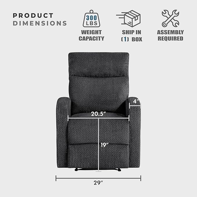 Lexicon Manual Recliner Chair, Textured Microfiber Reclining Chair, Wall Hugger