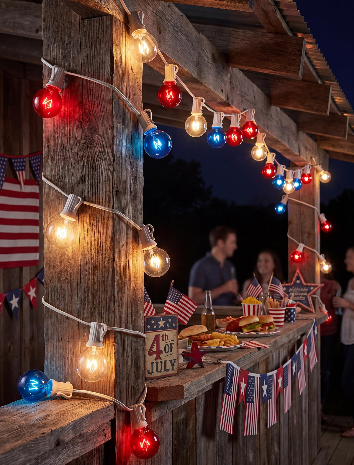 25Ft G40 Red White and Blue String Lights, 4th of July Decorations Lights Plug in with 27 5W Globe Light Bulbs, Waterproof Outdoor Patriotic Lights for Memorial Day Independence Day Home Patio Decor