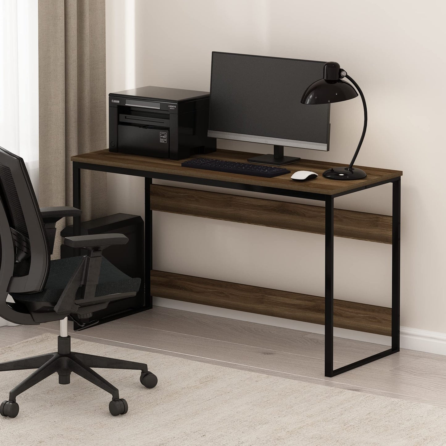 Furinno Moretti Desk, 52 Wide Metal Frame Gaming Desk, Rectangular Computer Desk, Writing Desk, Office Desk for Home Office, Study Room, Dorm, Bedroom, Brown Walnut