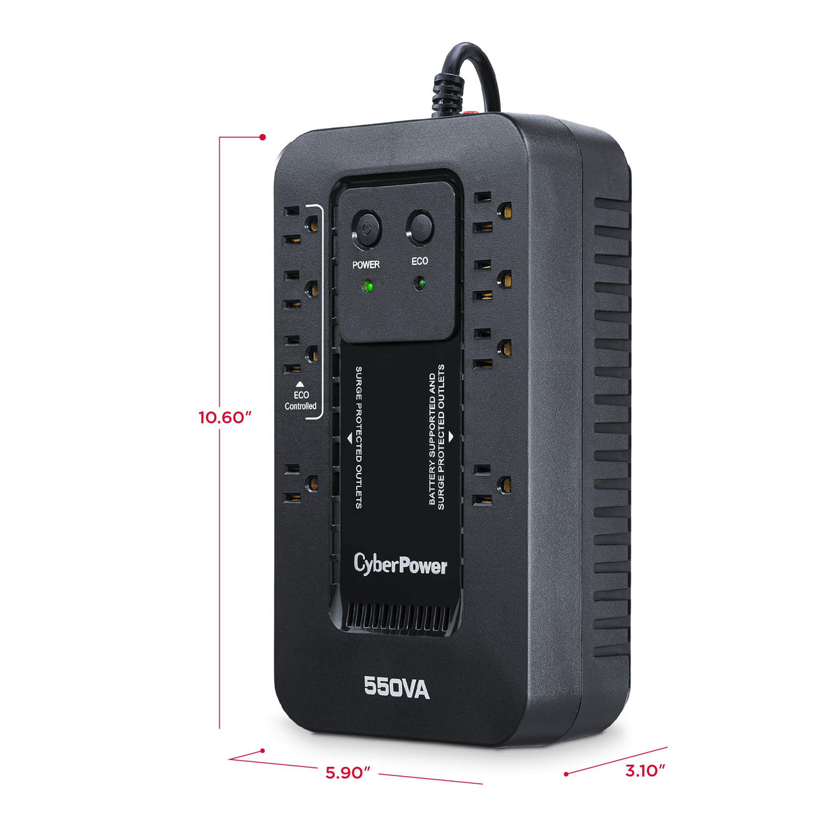 CyberPower EC550G Ecologic UPS Battery Backup and Surge Protector, 550VA/330W, 8 Outlets, ECO Mode, Compact, UL Certified