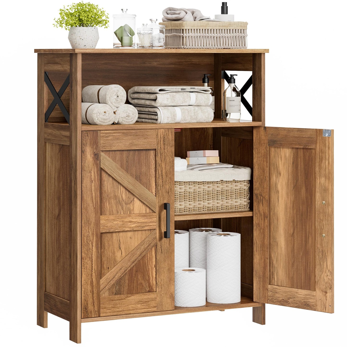 Homhedy Farmhouse Bathroom Storage Cabinet with 2 Doors, Toilet Paper Cabinet with Adjustable Shelf, Small Bathroom Cabinet for Kitchen/Laundry/Living Room, 11.8 x 23.6 x 31.5 Inches, Rustic Walnut