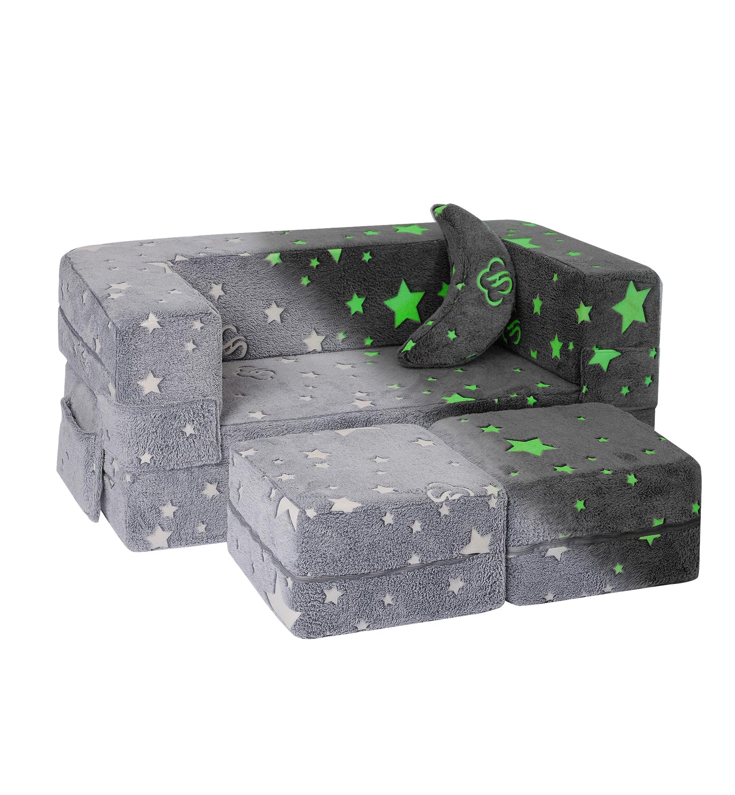 Elftopia Modular Kids Sofa, Glow in The Dark Star Plush Couch, Convertible Kids Play Set, Fold Out Sofa Bed(Stars)