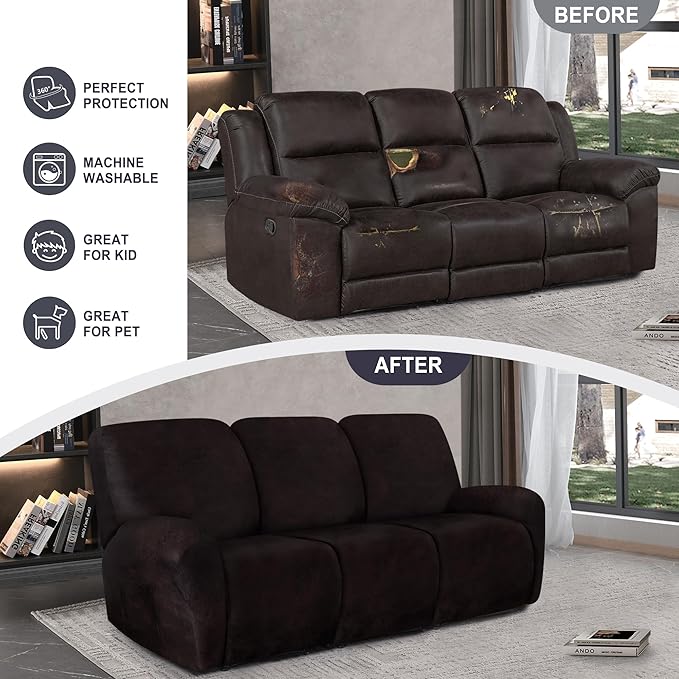 ANARACHON Leather Look Recliner Couch Cover, 8-Pieces Stretch Recliner Sofa