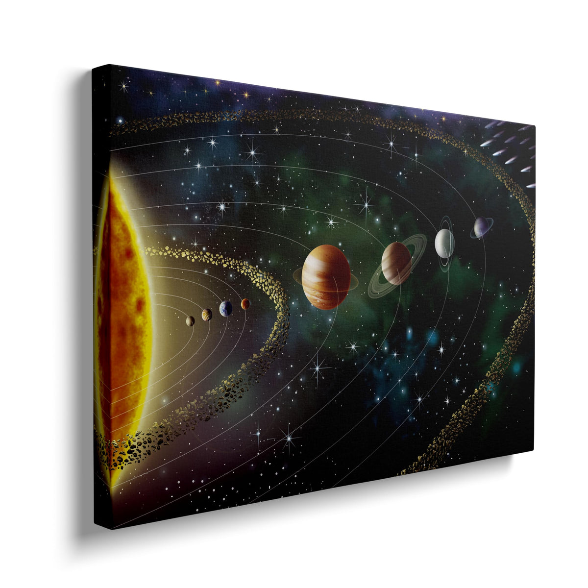 Framed Cool Space Theme Galaxy Astronomy Canvas Wall Art Universe Solar System Poster Planets Decor For Kids Living Room Bedroom Home Office Artwork Gift Ready To Hang(12x16 Inches)