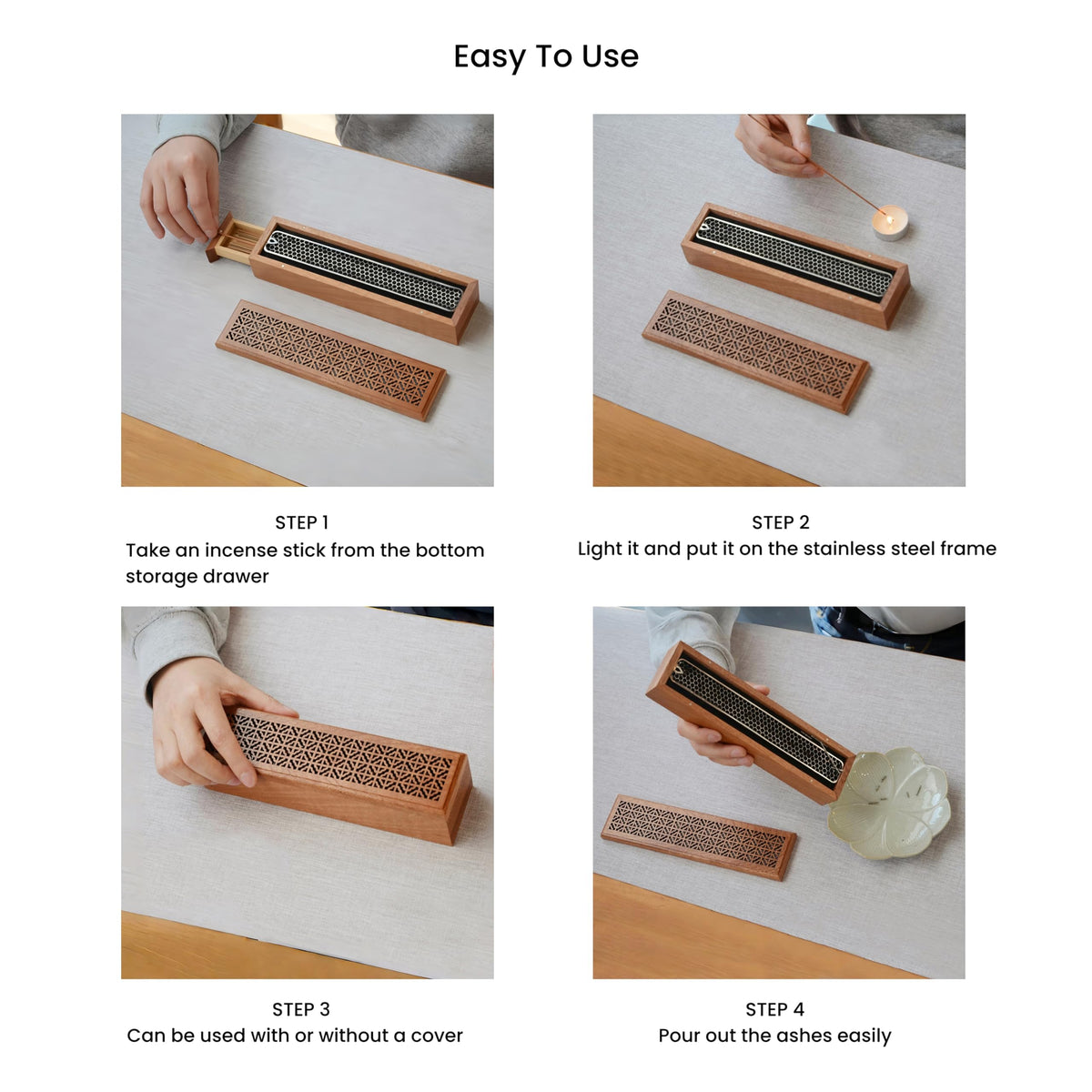 Moocervi Incense Holder Burner,Coffin Incense Storage Box Holder for Sticks, Wooden Incense-Stick Holder & Ash Catcher for Meditation/Yoga Room/Bedroom/studyroom/Office (Incense Holder with Storage)