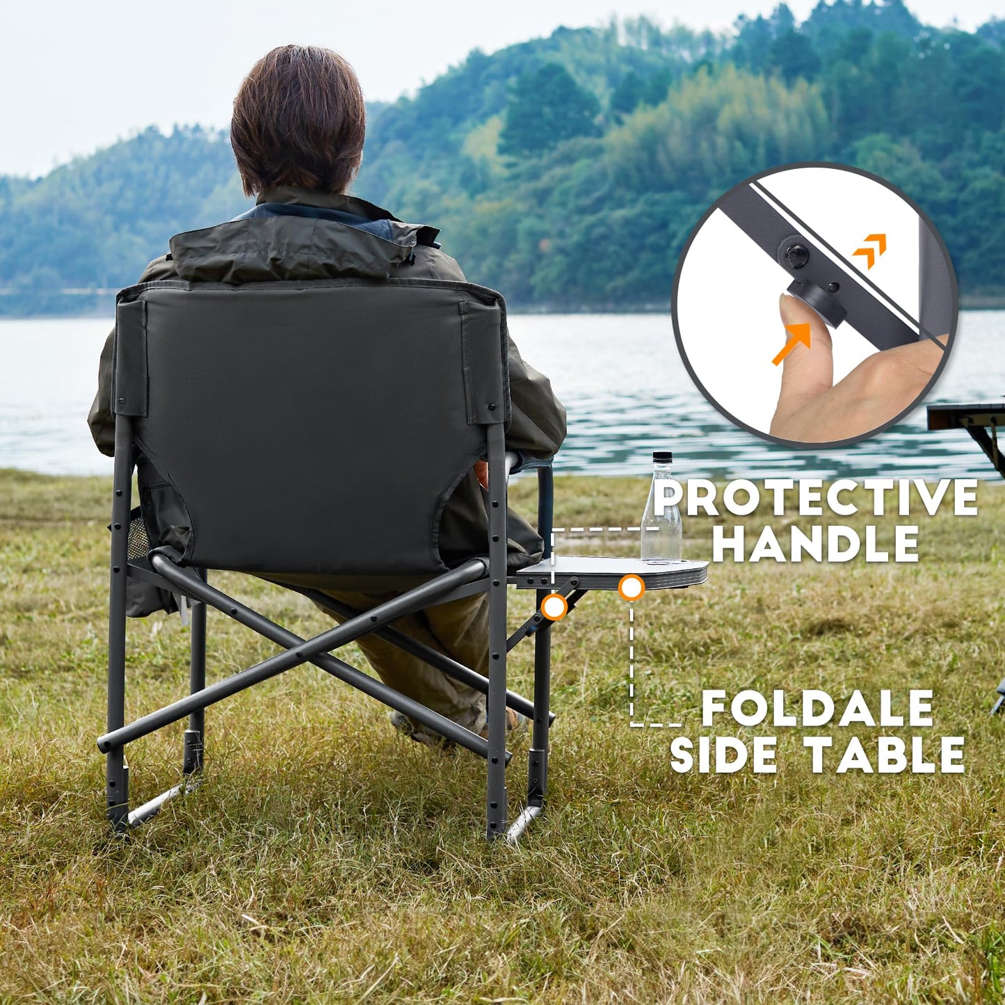 TIMBER RIDGE Aluminum Oversized Camping Chair, Lightweight Portable Directors Chair with Side Table Detachable Side Pocket for Outdoor Camping, Lawn, Picnic, Support 400lbs Grey 2 Pack