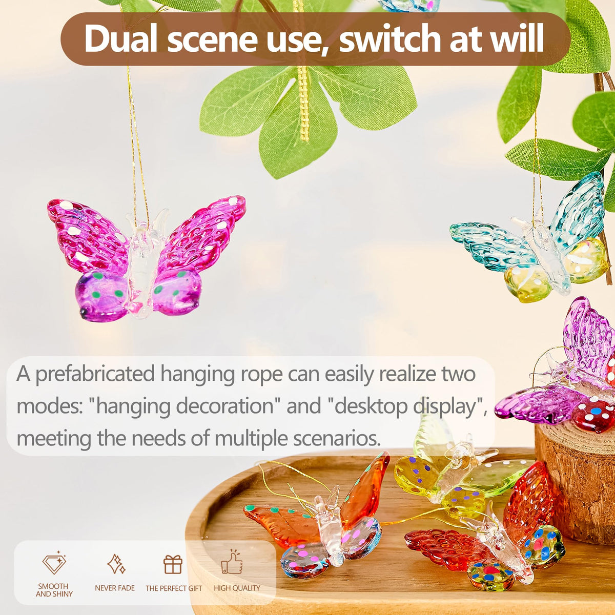 Set of 4 Crystal Butterfly Ornaments 1.7in Hanging Glass Butterflies Collectible Decoration for Home Window Patio Tree