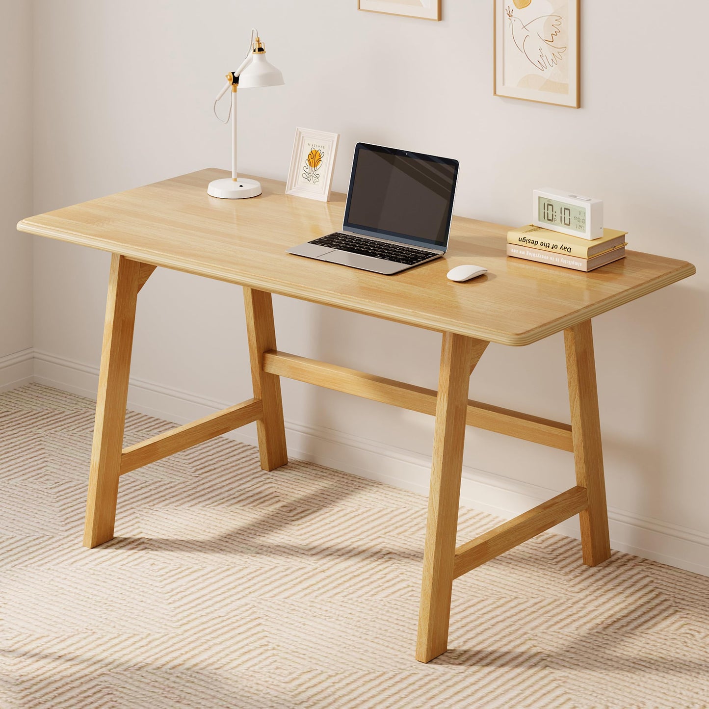 IOTXY Solid Wood Writing Table - 48" W x 24" D Minimalist Computer Desk for Home Office, Work, Study, Creativity, and PC Workstation, Oak