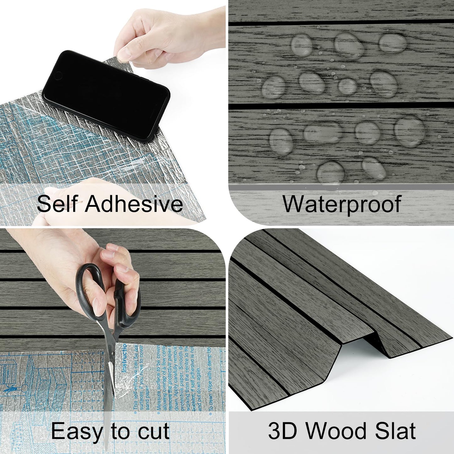 Skyblur Grey/Black Wood Slat Wall Panels for Interior Wall Decor PVC 3D Peel and Stick Wood Panels Textured Self Adhesive Removable Wooden Wallpaper for Bedroom Entrance Stick on Walls 11.8 x 118 in