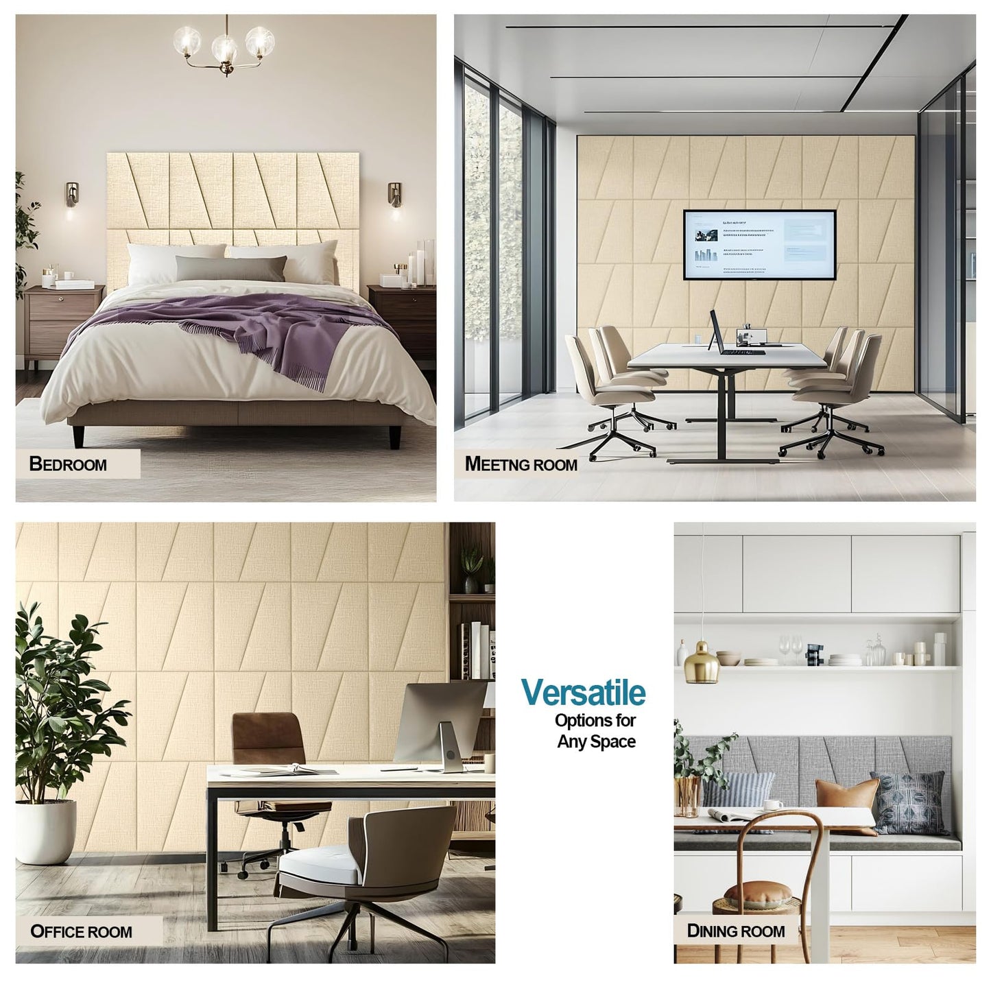peaudny Peel and Stick Headboard for King Bed Linen Fabric Upholstered Wall Mounted Headboard - Wall Padding Panel in Beige for Bedroom/Living Room/Dorm (8 Panels)