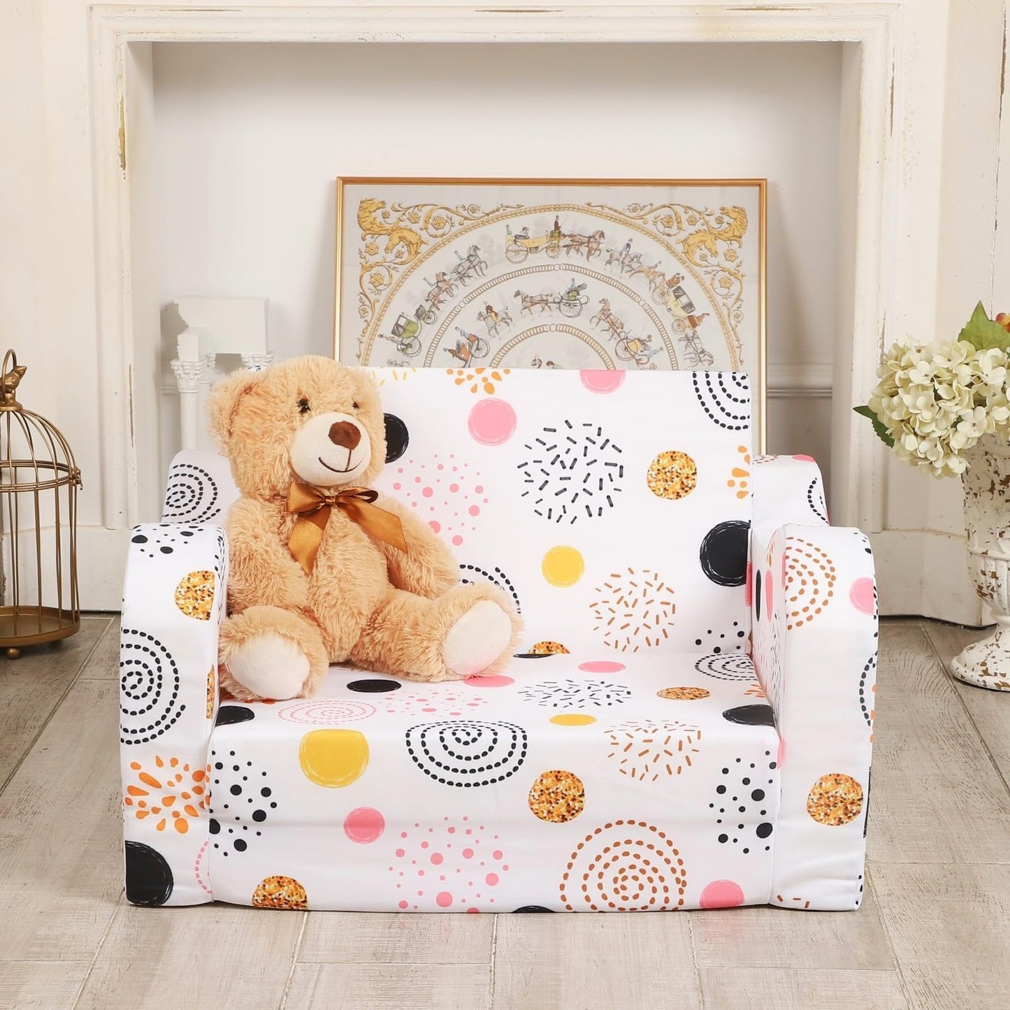MOMCAYWEX Kids Sofa, 2-in-1 Flip-Out Foam Couch, Foldable Soft Play Lounge Chair, White
