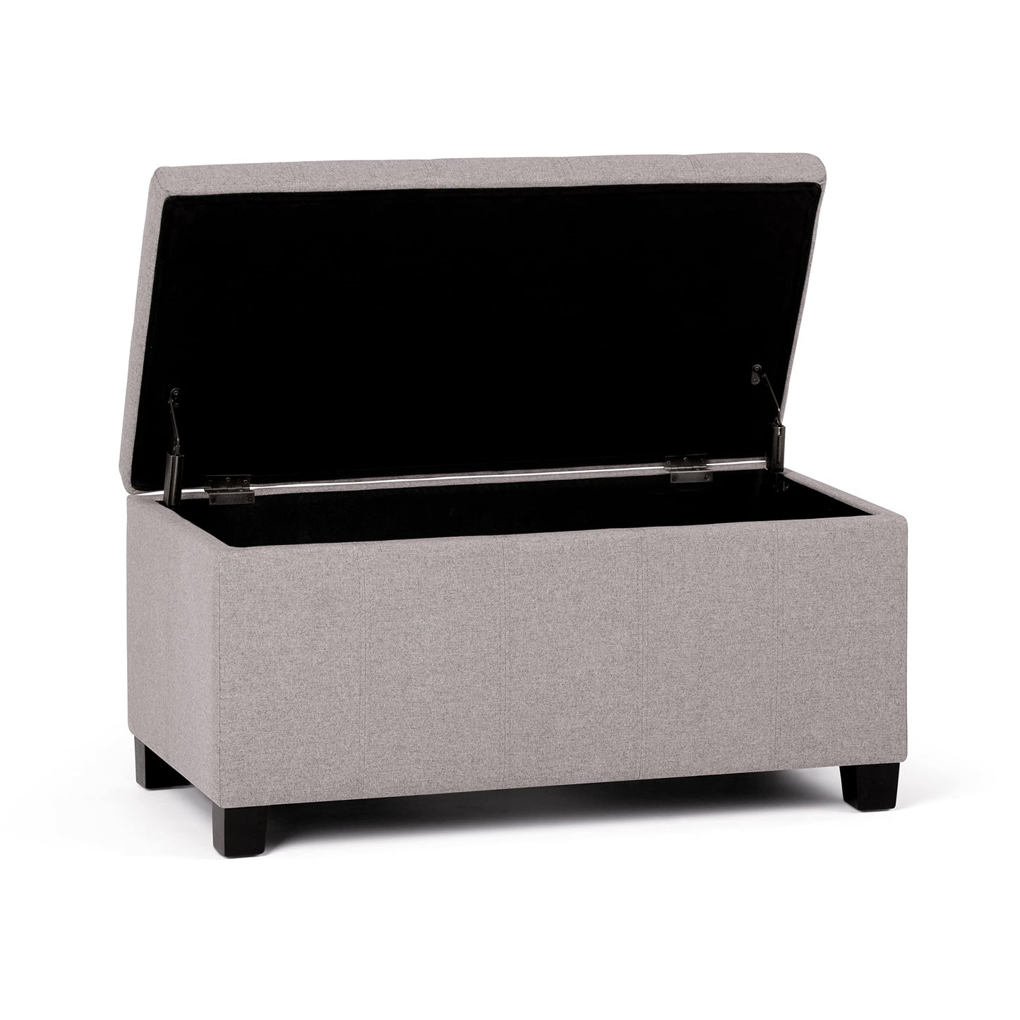 SIMPLIHOME Dover Storage Ottoman Bench - 36 inch Wide Upholstered Linen Look Fabric Rectangular Lift-Top Ottoman in Cloud Grey, Contemporary Bench for Living Room with Safety Hinges