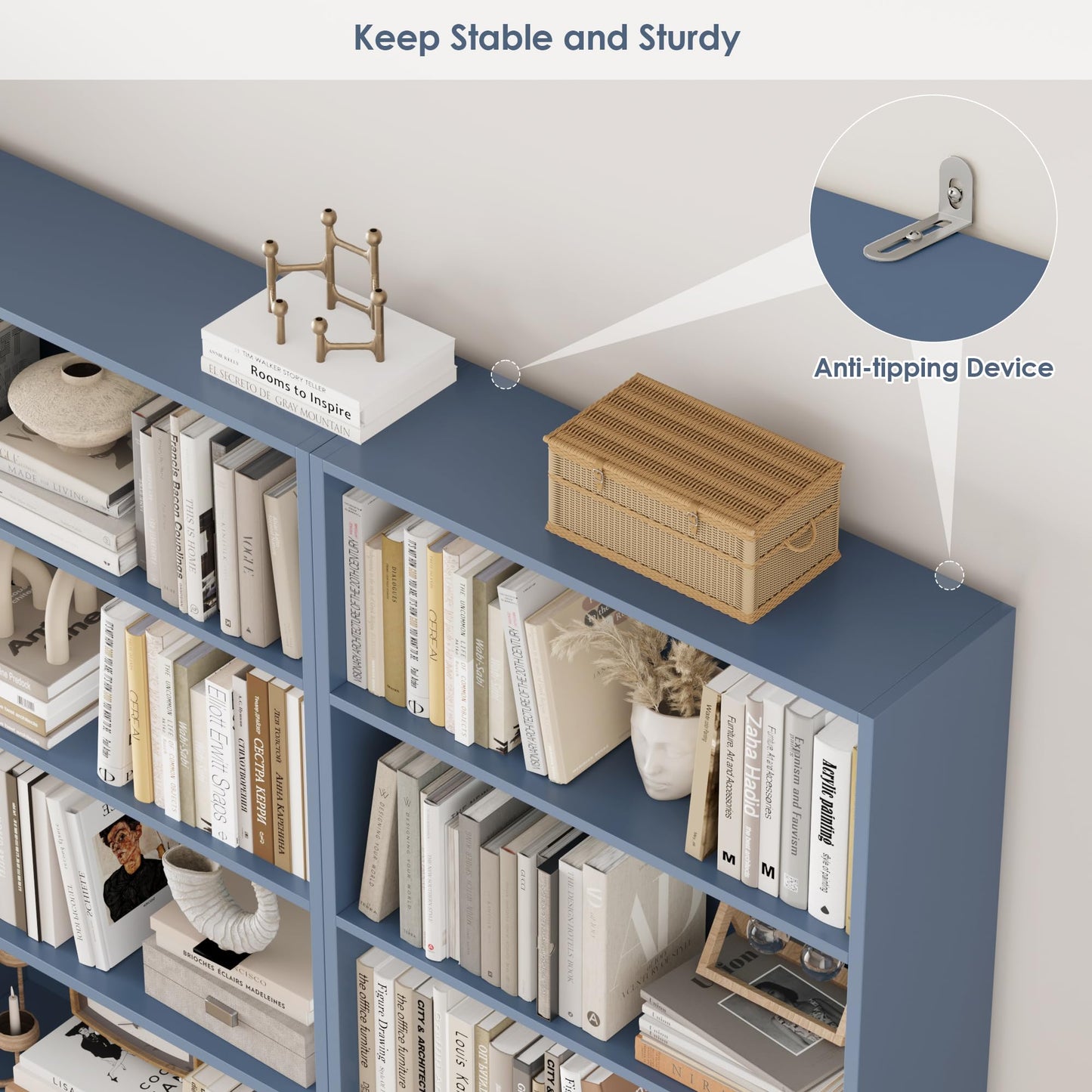 FOTOSOK 6-Tier Open Bookcase and Bookshelf, Freestanding Display Storage Shelves Tall Bookcase for Bedroom, Living Room and Office, Blue
