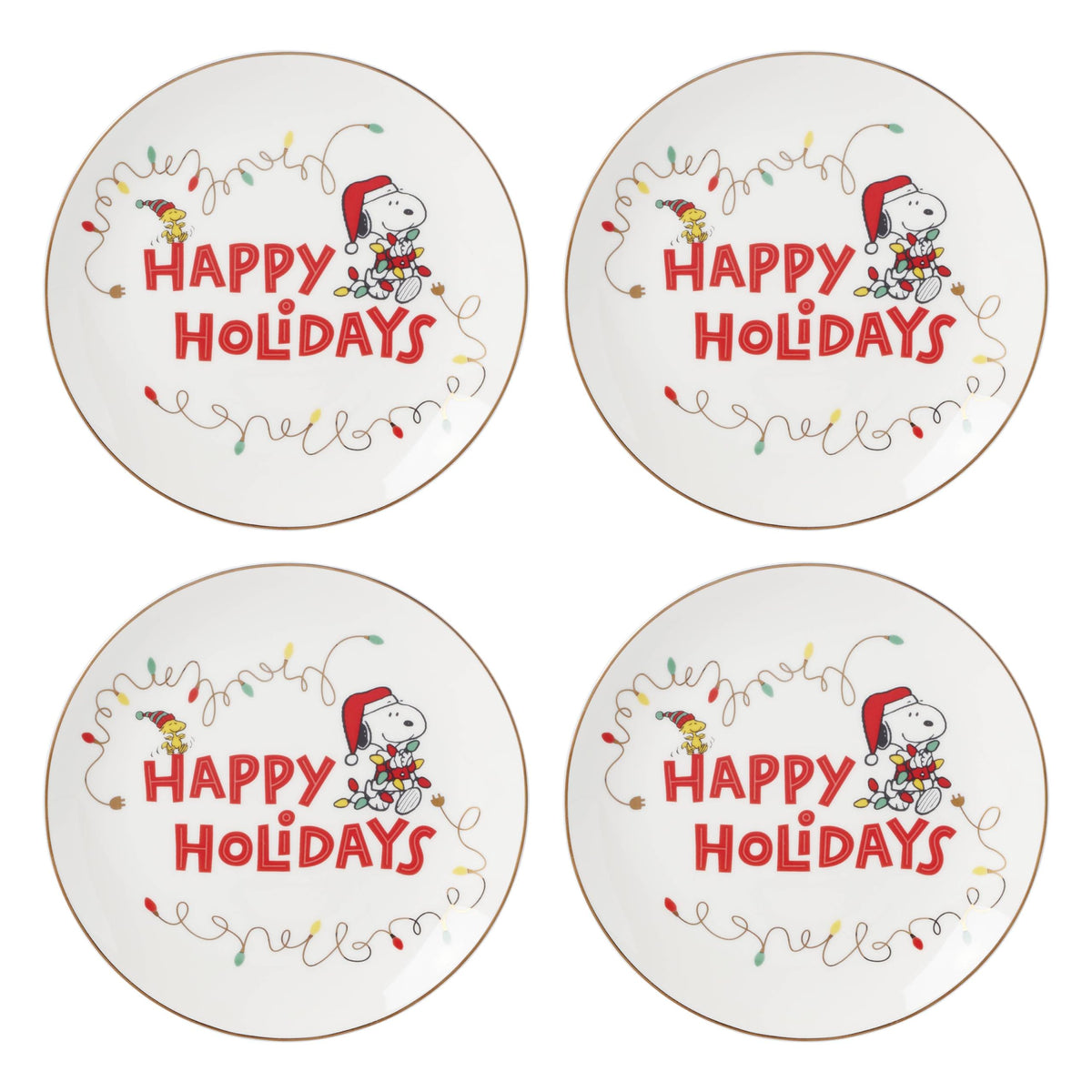 Lenox 896321 Snoopy Christmas Accent Plates, Set of 4, Holiday Dinnerware