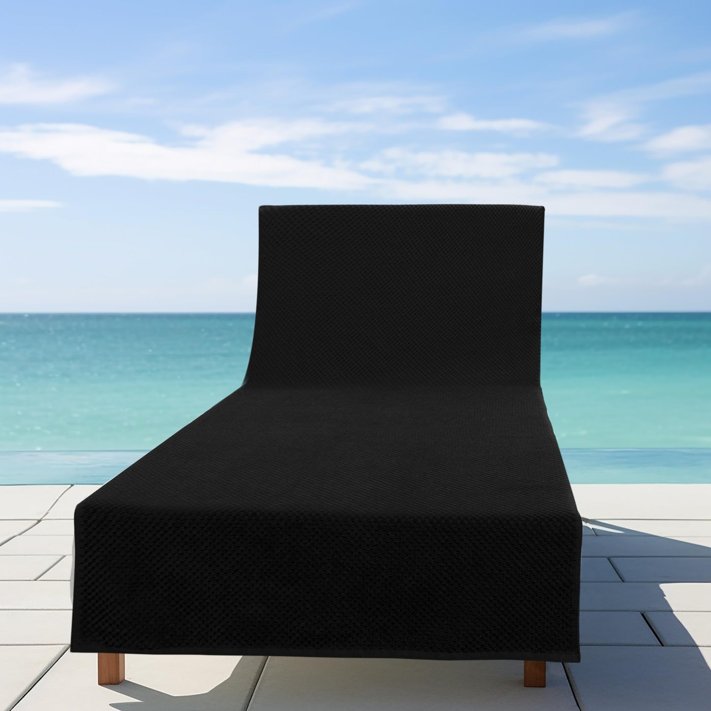 COTTON CRAFT Pool Lounge Chair Cover - 2 Pack Euro Spa Waffle Weave Chaise Lounge Cover - 100% Cotton Ringspun Terry Towel - Beach Chair Cover - Oversized 32 in W x 82 in Length x 7 in Pocket – Black