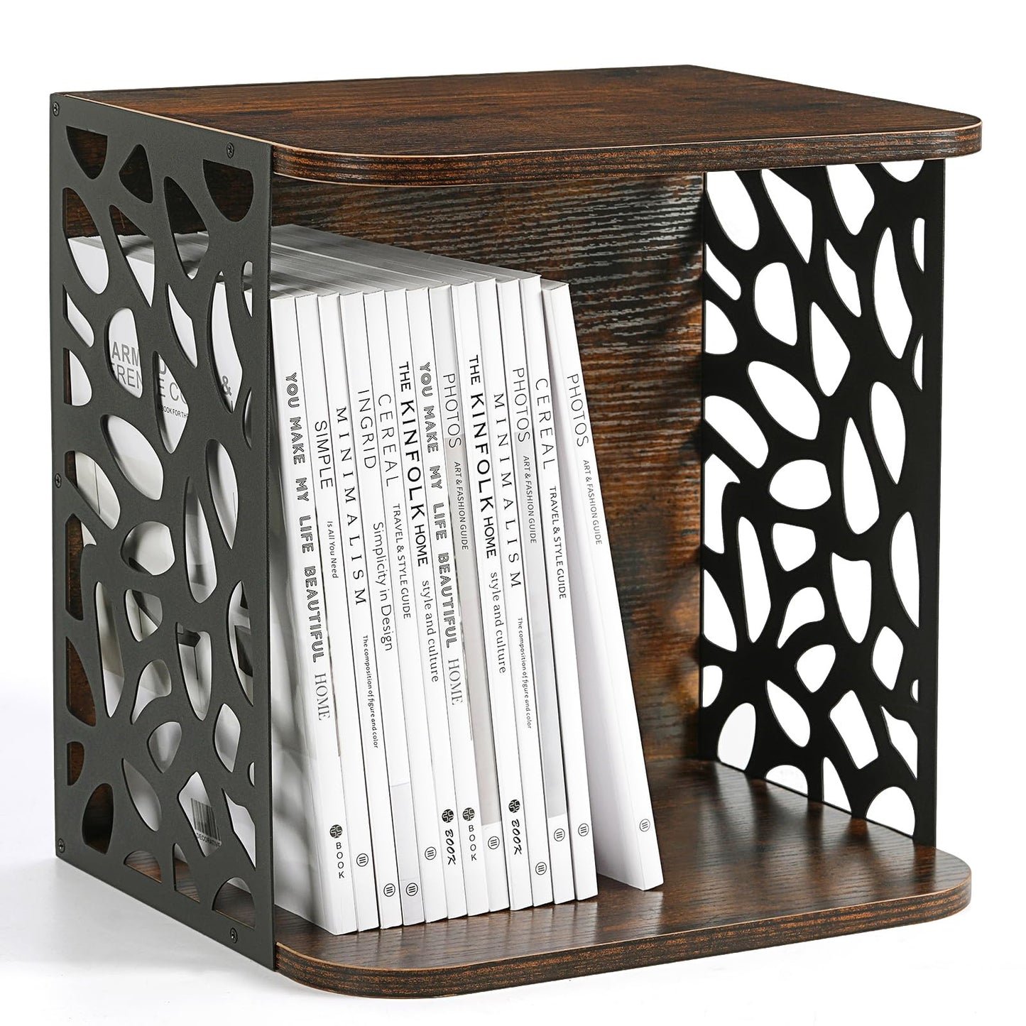 CILXGQLN 1 Cube of Magazine Rack, Modern Floor Magazine Holder with Rustic Wood & Metal Design, Large Capacity Stackable Organizer for Living Room & Office & Bedroom