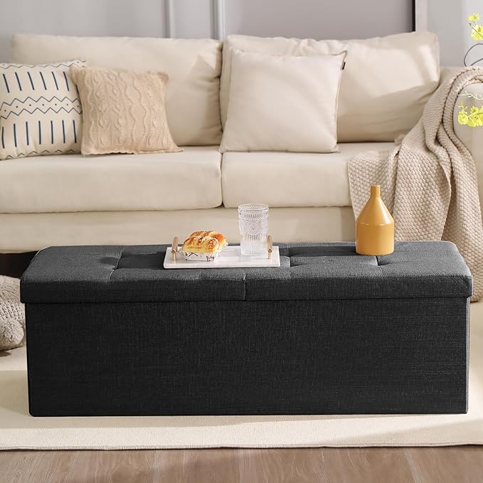 45.3 Inches Storage Ottoman Bench Foldable Seat Footrest Shoe Bench End of Bed
