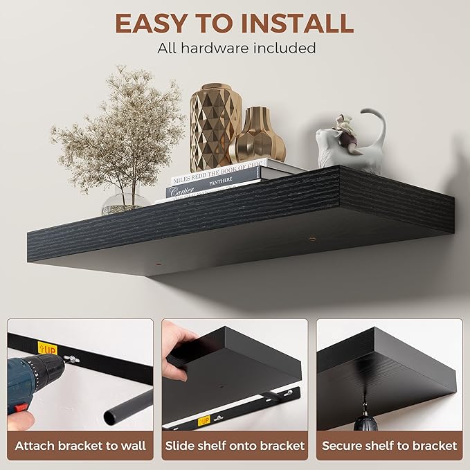 Dreamland 40 Inch Black Floating Shelves