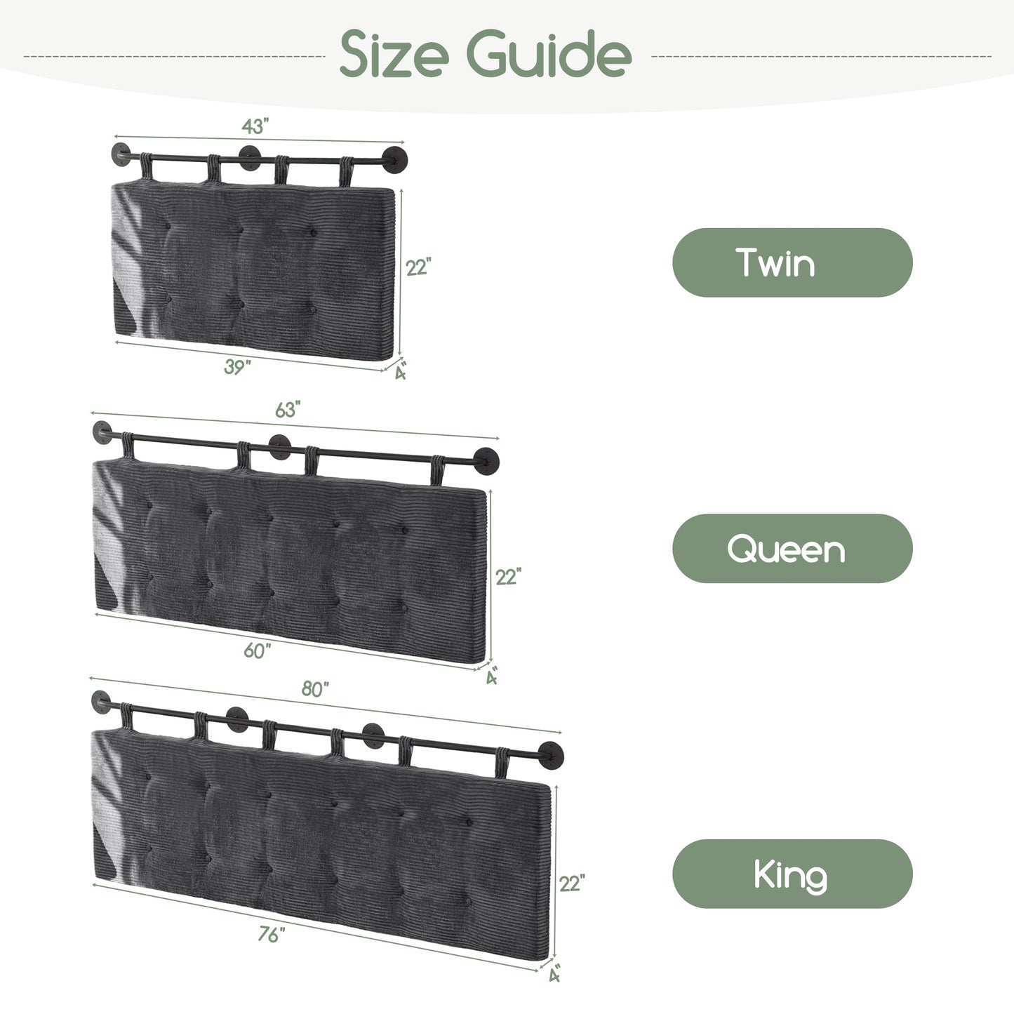 HIGOGOGO Wall Mounted Headboards for Queen Size Bed, Hanging Head Board Wall with Button Tufting, Adjustable Height Headboard for Bedroom,Darkgrey