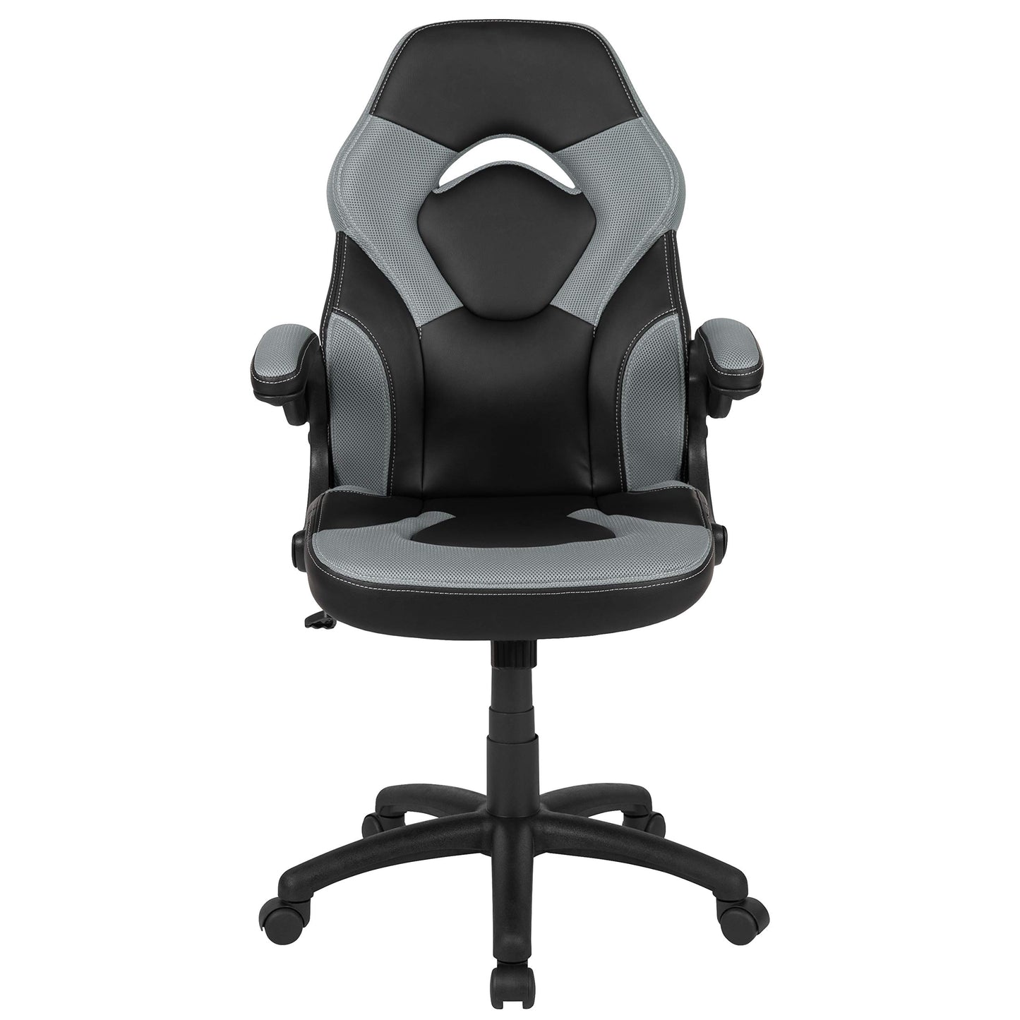 Flash Furniture X10 High-Back LeatherSoft Racing Style Gaming Chair with Flip-Up Arms, Ergonomic Padded Swivel Computer Chair, Gray/Black