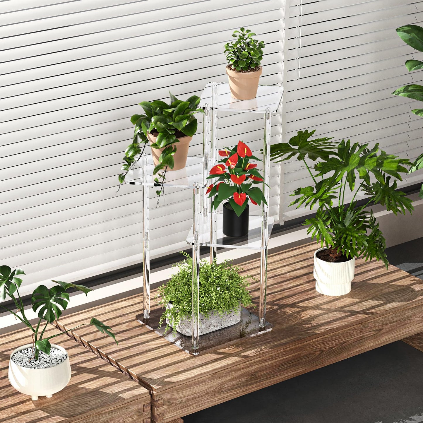 NiHome 4-Tier Clear Acrylic Side Table for Modern Homes, 27" High Easy Assembly Display Stand for LEGO Collection Sets,Figurine Display Shelf Riser for Plant Indoor,Collectibles & Room Decor