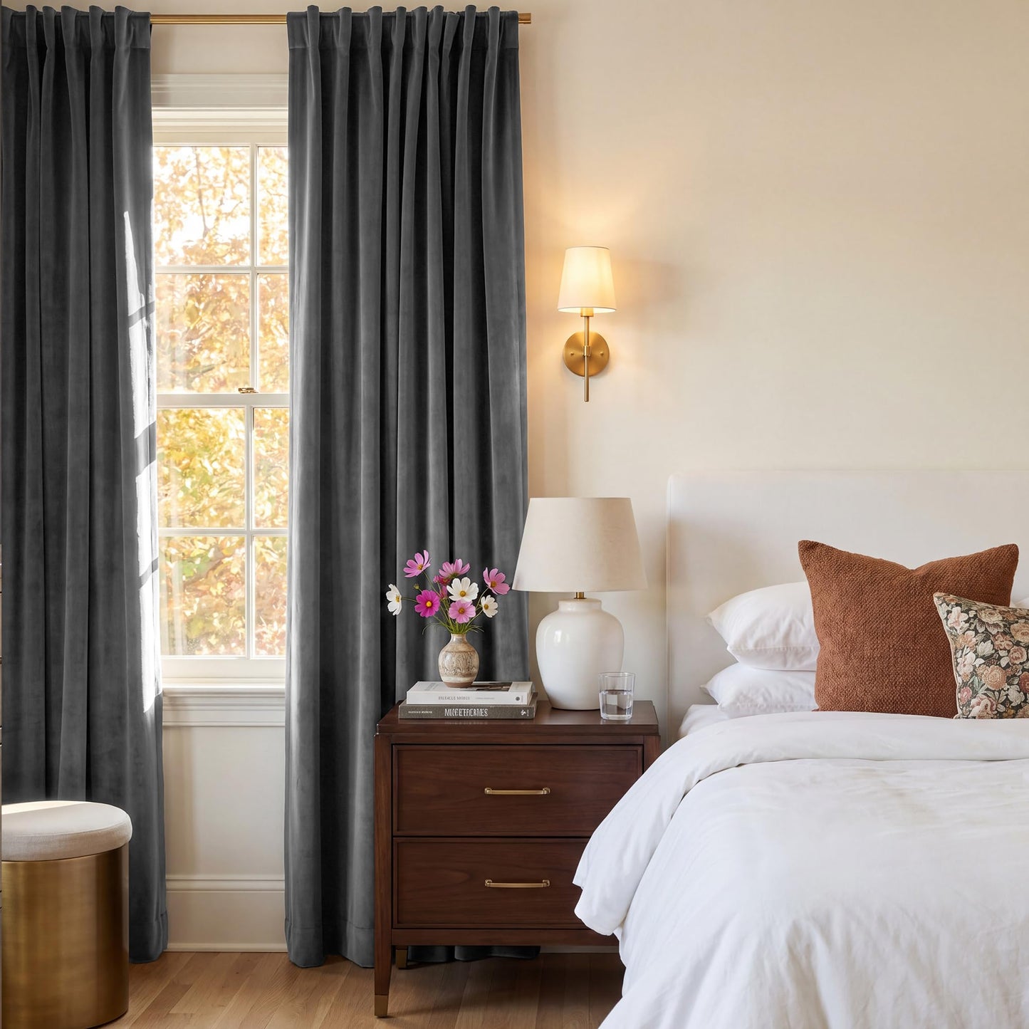 StangH Extra Long Velvet Curtain Panels - Super Soft Velvet Textured Blackout Drapes for Bedroom Thermal Insulated Window Privacy Blinds for Villa/Living Room, Grey, 52 x 108 Inch, 2 Panels