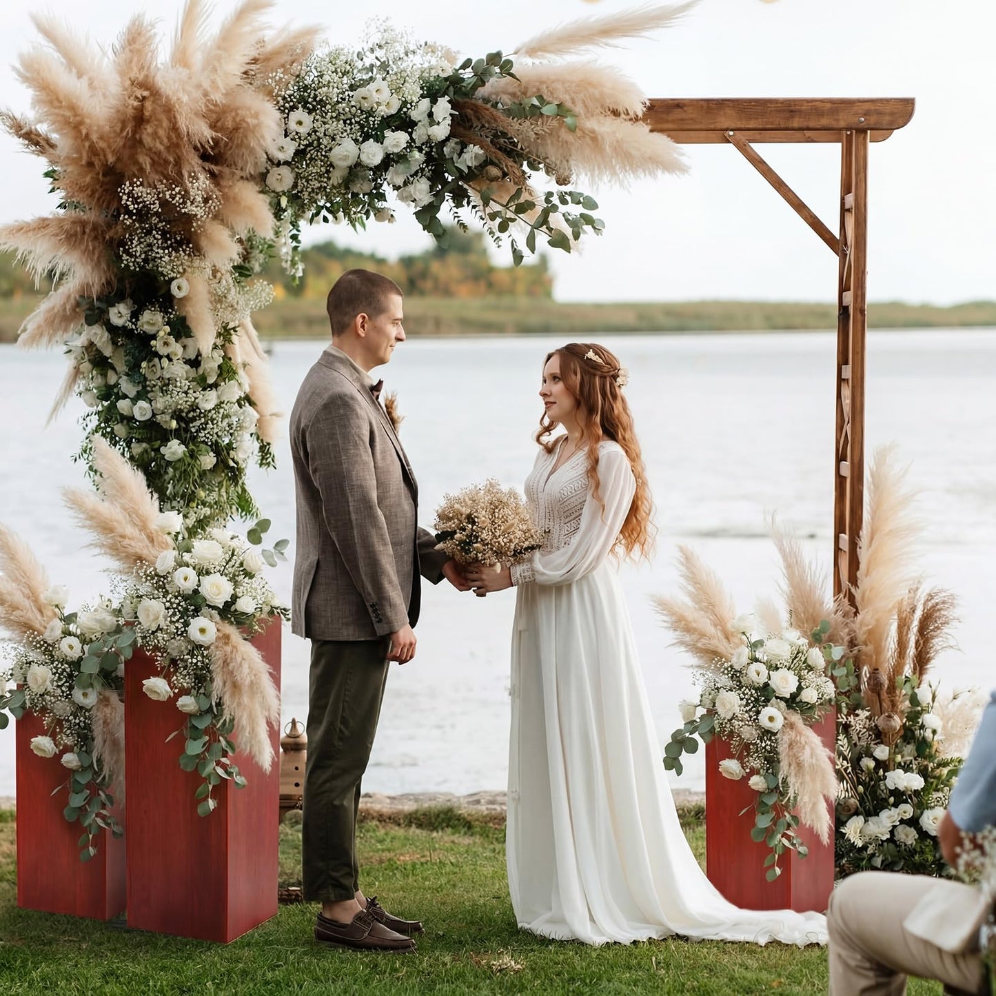 RattanView Wooden Cube Display Pedestal Stand, 15 x 15 x 36 Inch Sculpture Pedestal Stand, Display Riser Column Pillar Easy Assembly Required for Gallery Store Home Wedding Party Event Decor