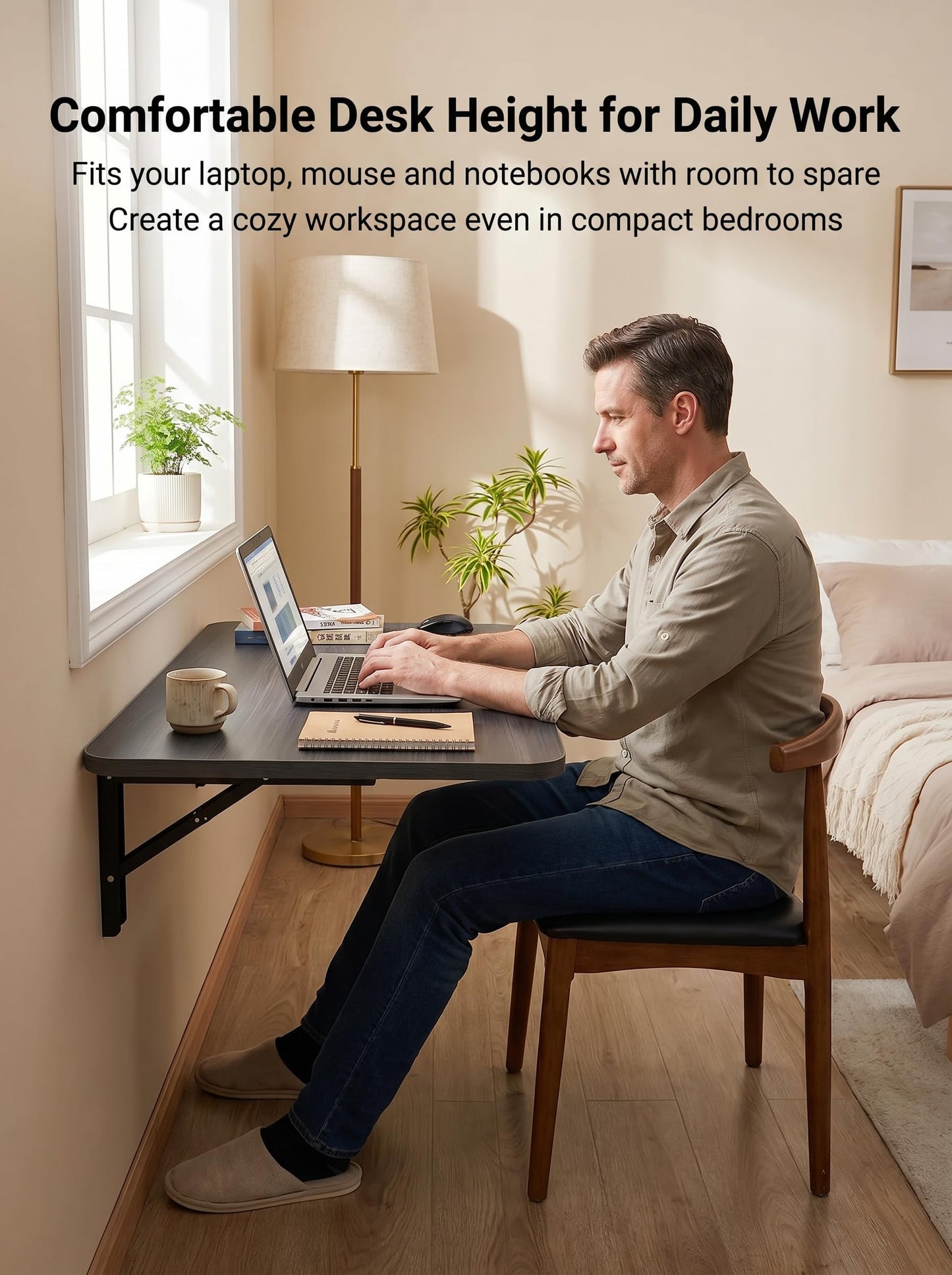 DAZIMOU 31" x 22.8" Wall Mounted Folding Desk, Floating Shelf Storage Table with Foldable Stand for Folding Tables for Balcony, Laundry, Kitchen, Home Office, Bedroom & Living Room (Grey)