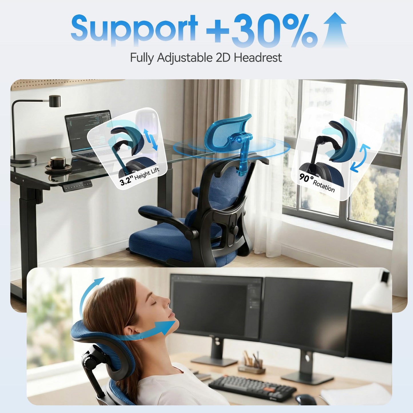 AreShark Office Chair Ergonomic Desk Chairs with Adjustable Lumbar Support& Headrest Hanger, High Back Breathable Mesh Chair with Wheels, Rolling Swivel Comfy Task Computer Chair for Home Work Gaming
