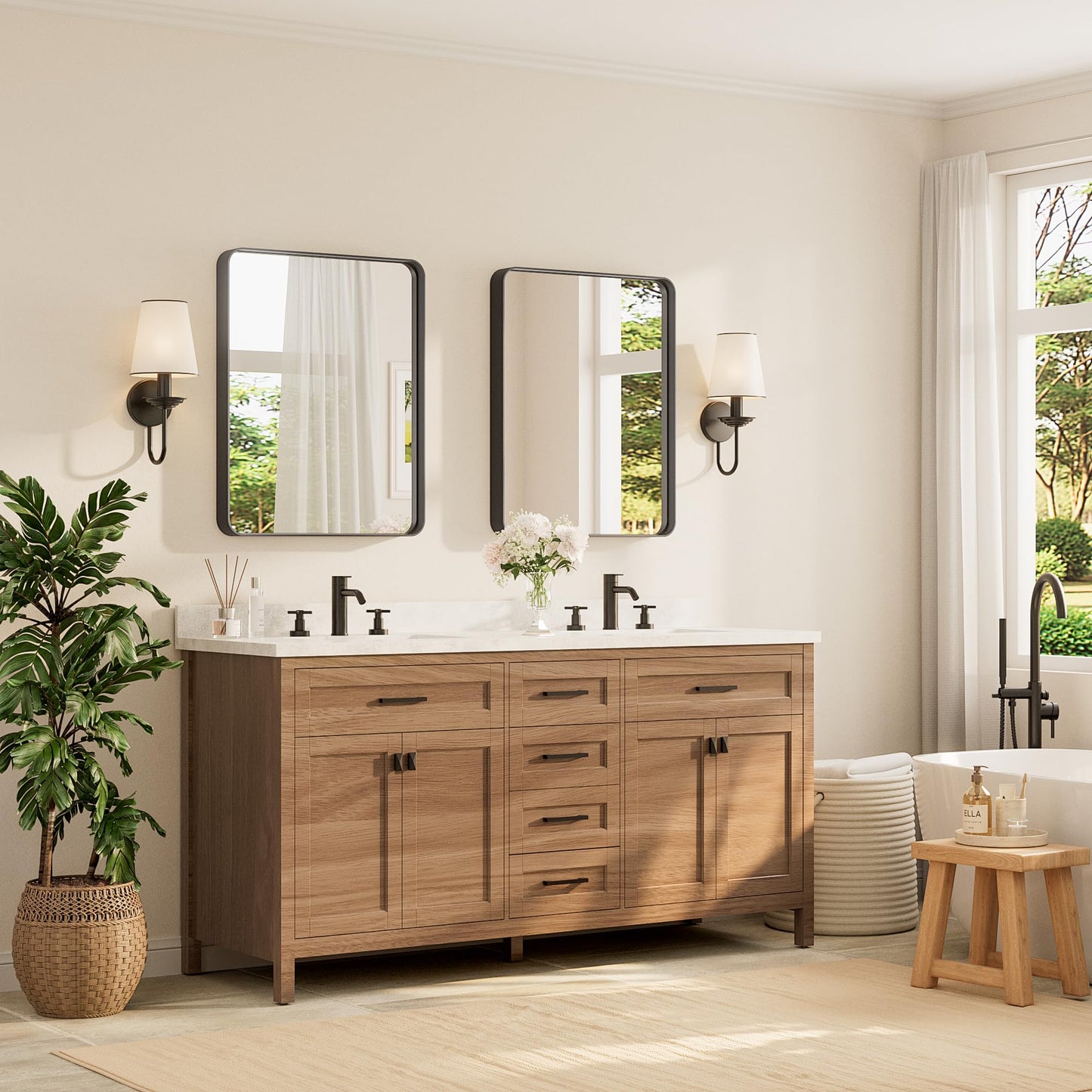 TETOTE Black Framed Bathroom Mirror, 24 x 30 Inch Matte Metal Frame Vanity Mirror, Modern Farmhouse Wall Mounted Rectangle Mirror (Horizontal/Vertical)