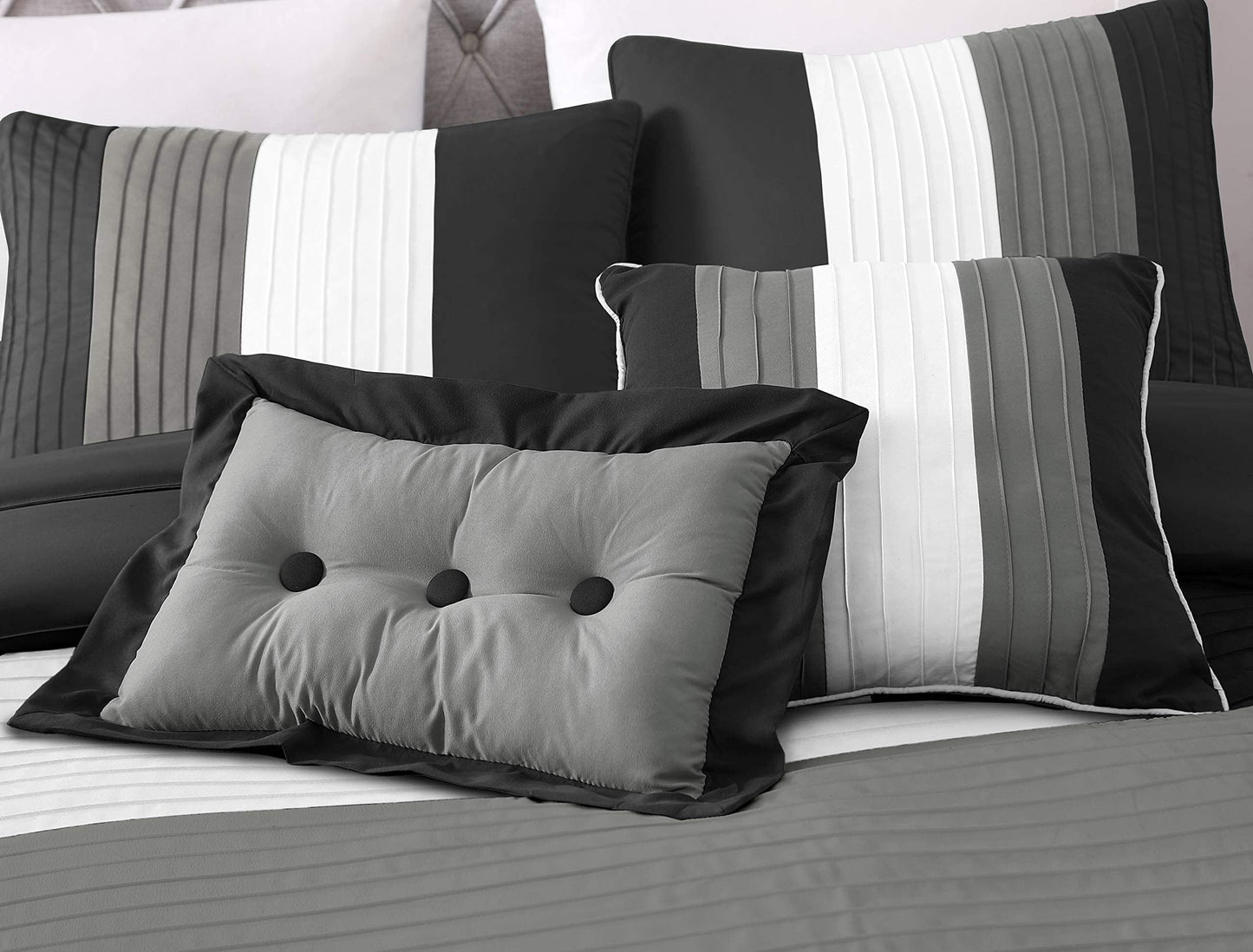 Chezmoi Collection Loft 6-Piece Luxury Striped Comforter Set (Twin, Black/Gray/White)