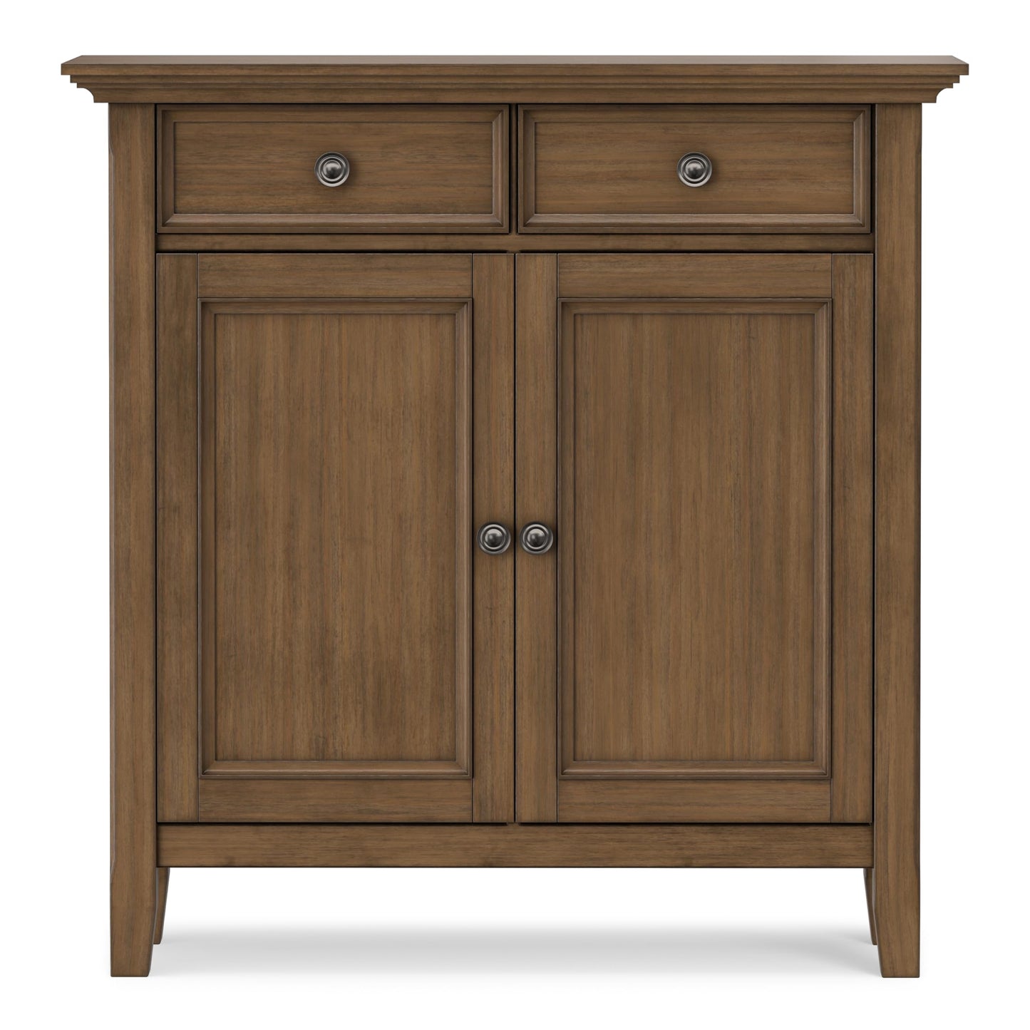 SIMPLIHOME Amherst Storage Cabinet - 36 inch Wide Solid Wood 2-Shelf Entryway Console in Rustic Natural Aged Brown, Transitional Cupboard for Living Room or Hallway with Drawers and Adjustable Shelves