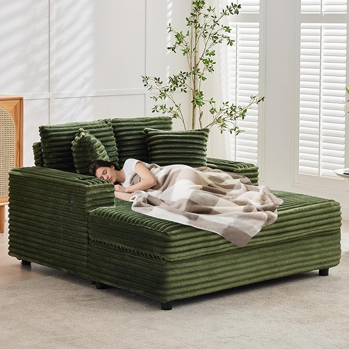 GarveeHome 60-inchOversized Chaise Lounge Chair Indoor, Comfy Corduroy Lounge