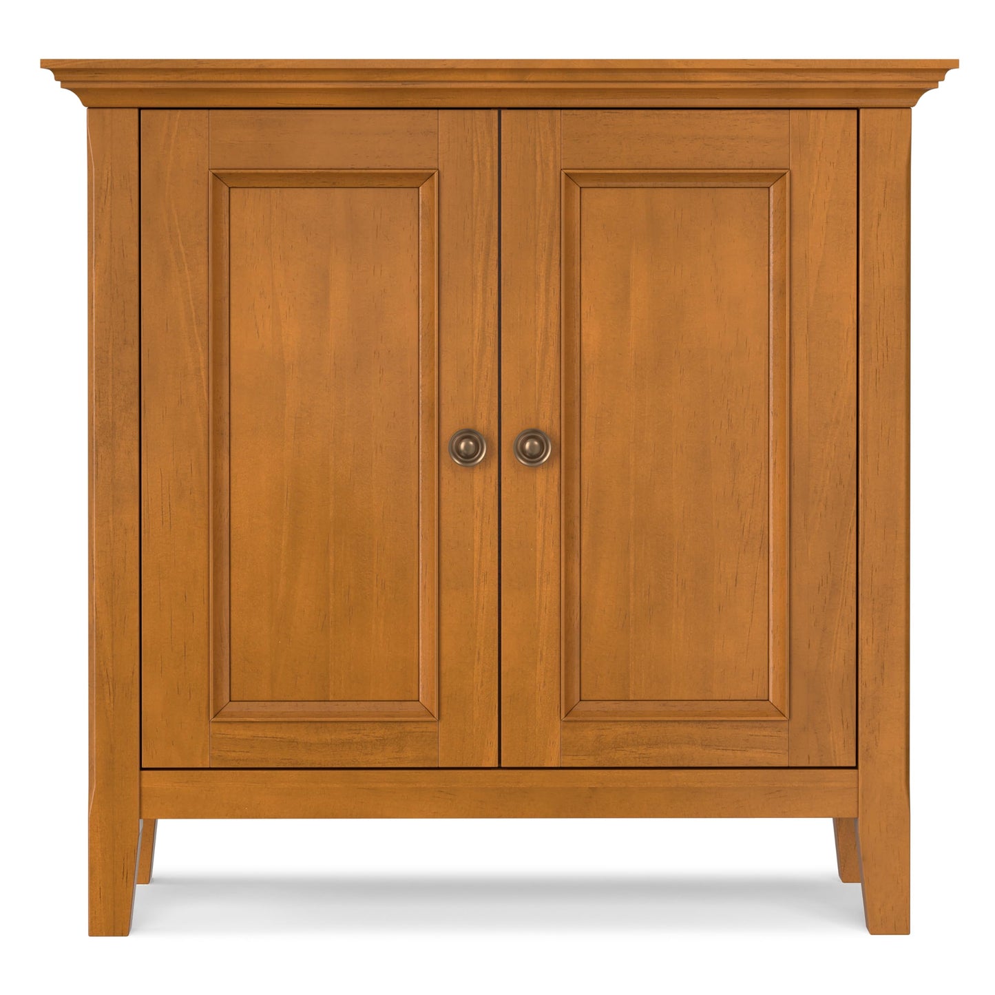 SIMPLIHOME Amherst Storage Cabinet - 32 inch Wide Solid Wood 2-Shelf Low Storage Unit in Light Golden Brown, Transitional Console or Accent Cupboard for Living Room or Entryway with Adjustable Shelves