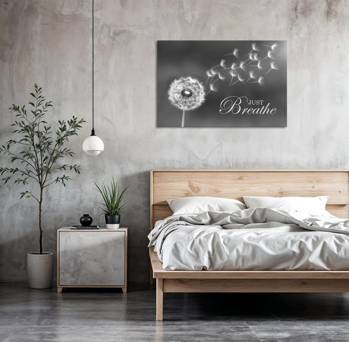 SKASNFAI Black and White Dandelion Zen Wall Art Canvas Just Breathe Motivation Positive Picture Art Print for Spa Yoga Meditation Wall Decor Ready to Hang (16L x 24W)